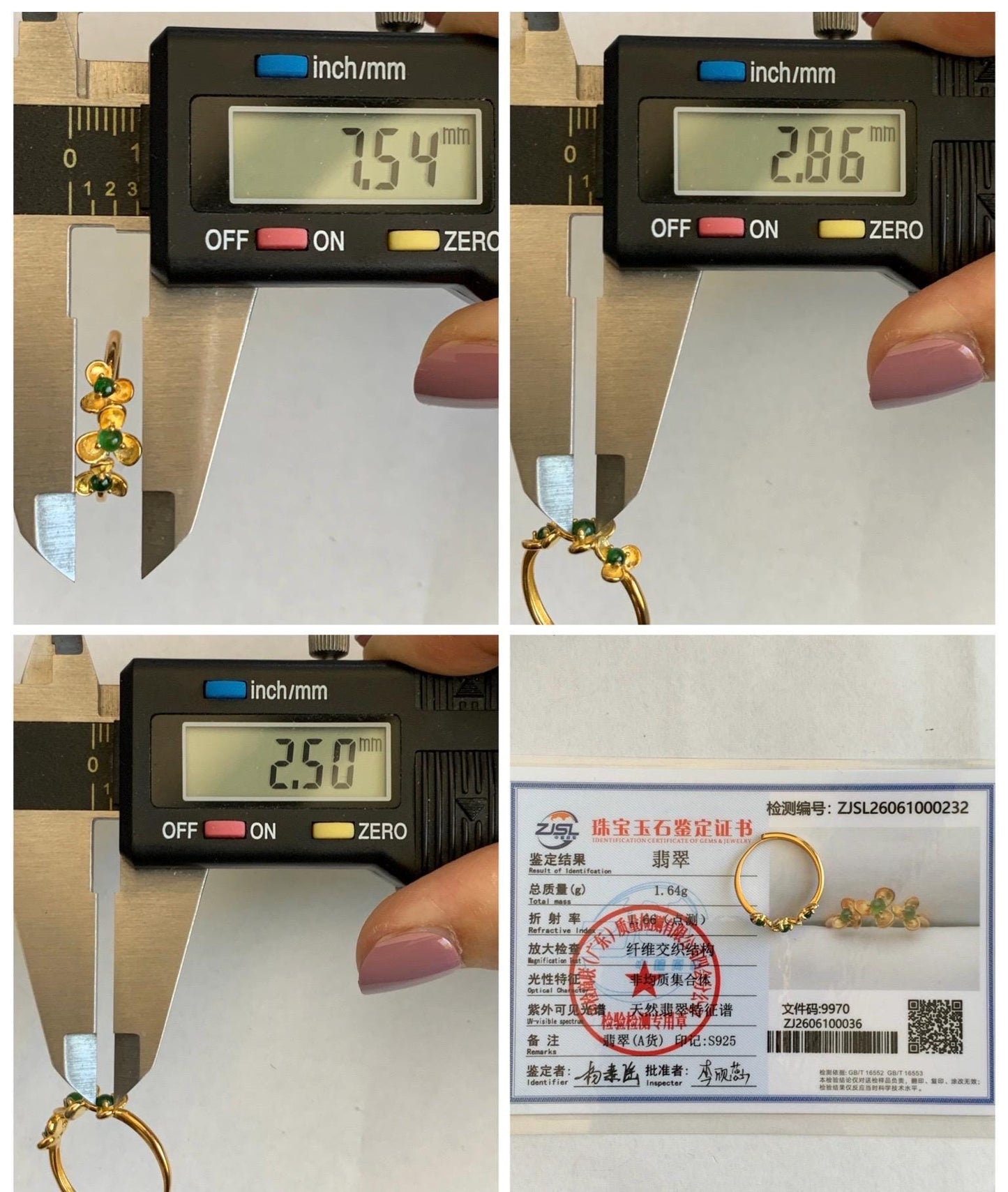 Certified Natural Grade A Guatemalan Icy Translucent Vibrant Green Jadeite Flower Ring Sterling Silver Size 6.75 Adjustable 天然冰危绿翡翠银镶戒指 232