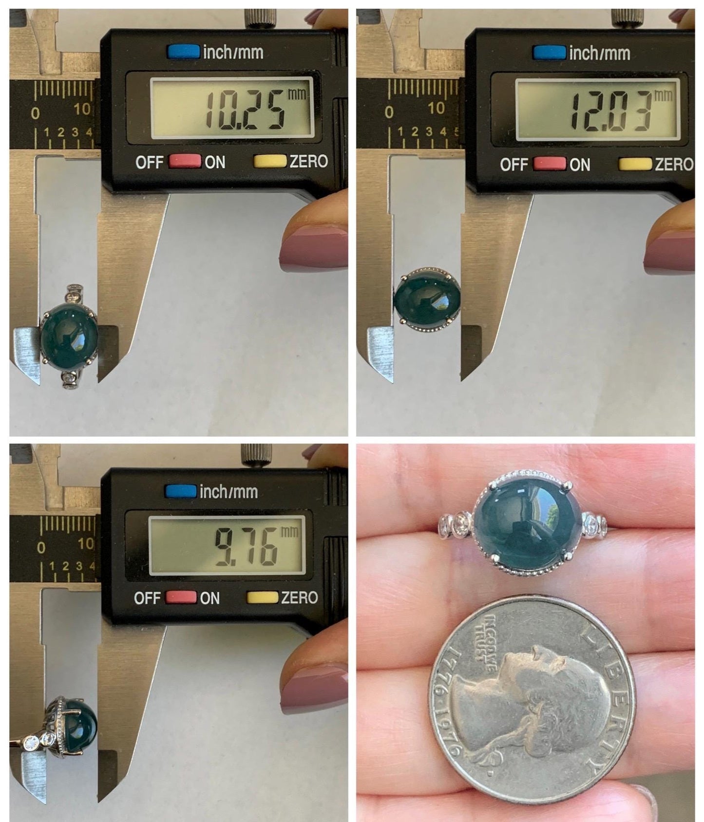 Natural Grade A Guatemalan Icy Translucent Dark Dusty Blue Jade Jadeite Ring Sterling Silver Size 7 US Adjustable 天然冰危深蓝翡翠银镶戒指 WNZ138