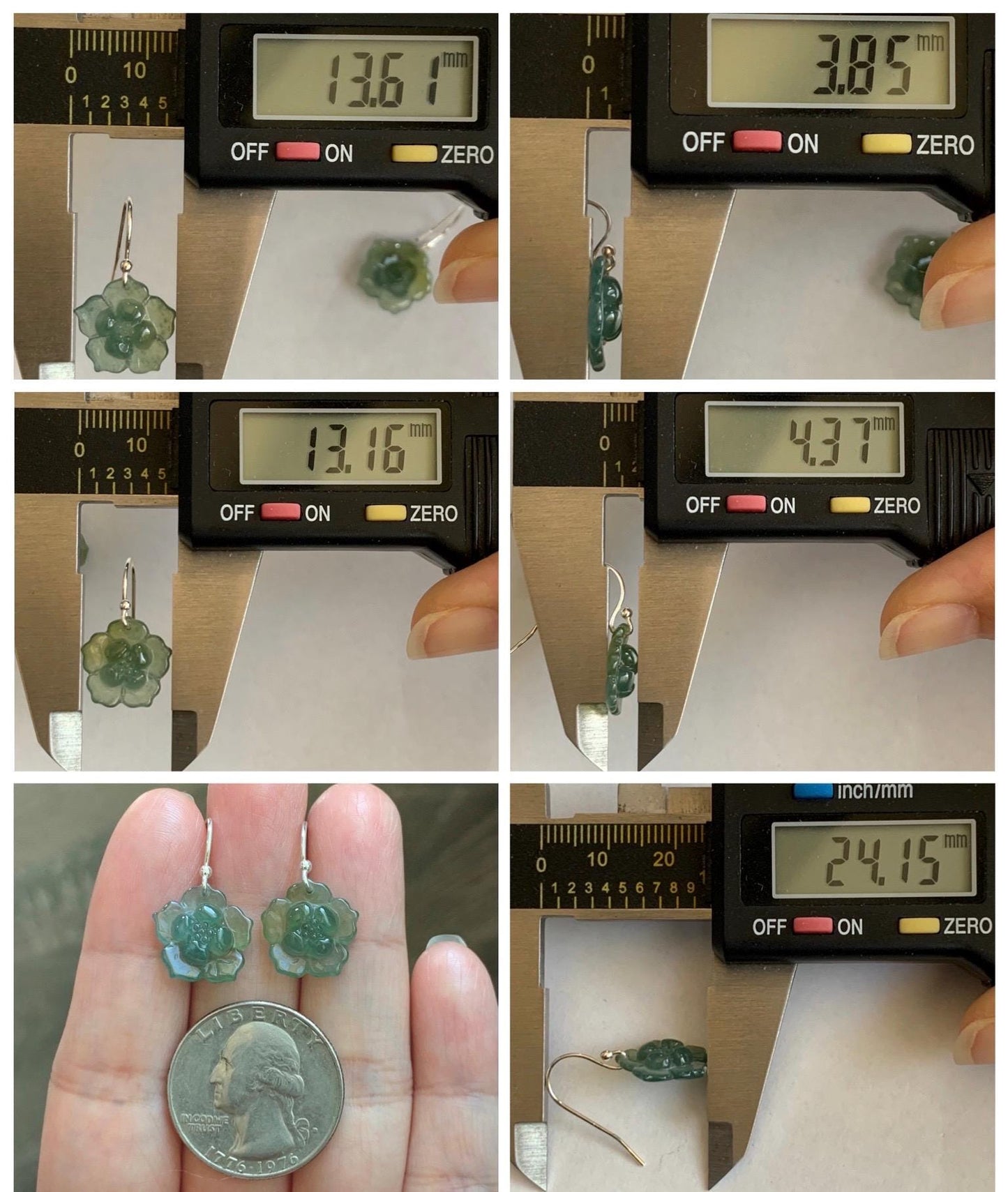 Natural Grade A Guatemalan Icy Translucent Teal Blue Yellow Marbled Jade Jadeite Lotus Flower Earrings Sterling Silver 天然冰危蓝翡翠莲花耳钩 WLG88C