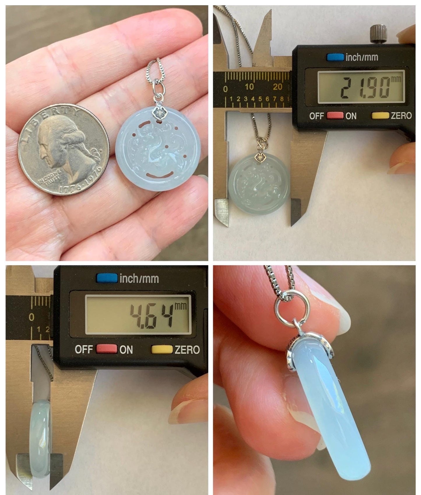 Natural Grade A Icy Translucent White Pale Green Undertone Jade Jadeite Openwork Qi Lin Pendant Sterling Silver 4g 天然冰胶淡青底翡翠镂空雕麒麟吊坠 MKA240Q