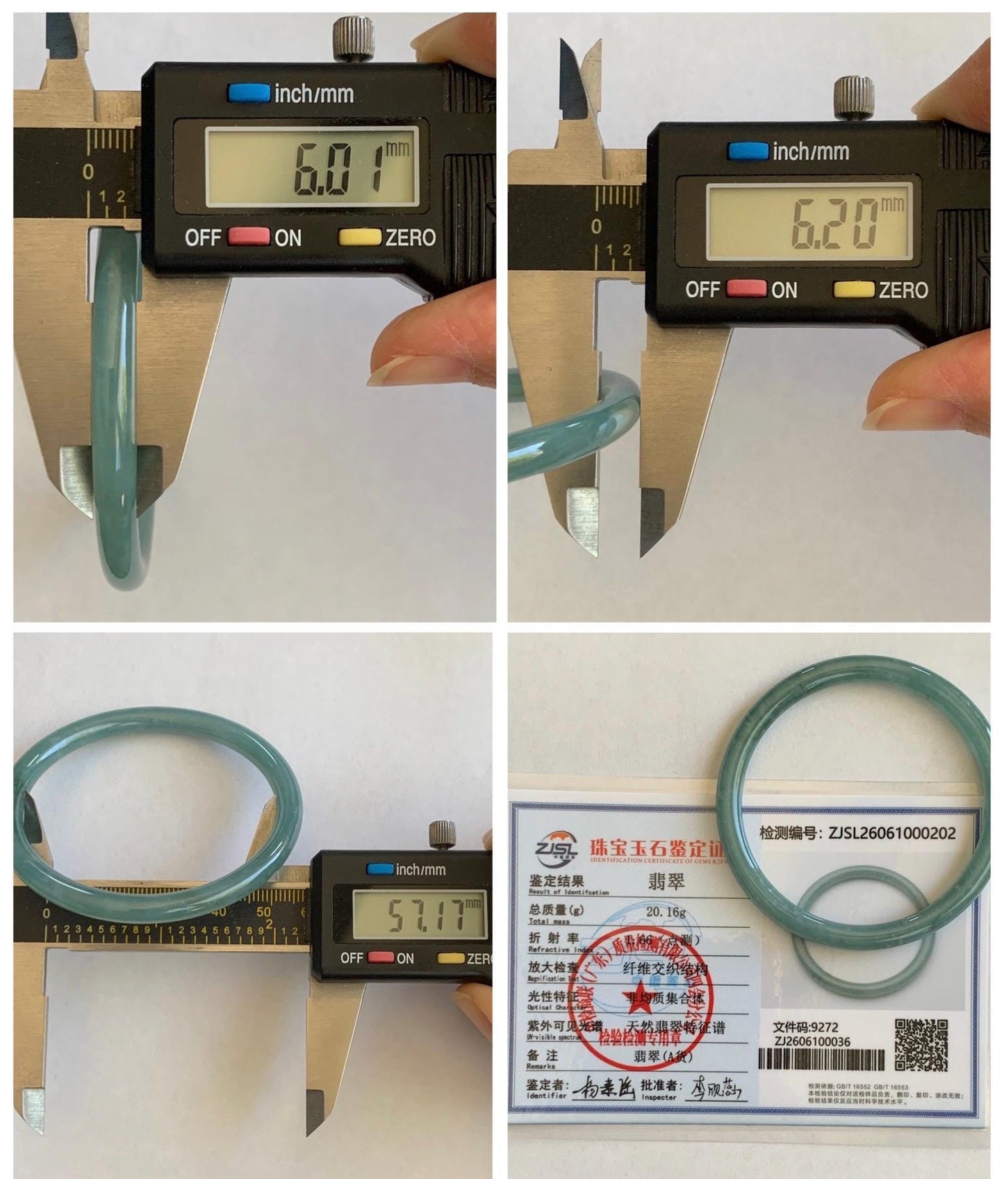 Certified Natural Grade A Guatemalan Icy Translucent Dusty Teal Jade Jadeite Slim Bangle 57mm 7” 20g 天然冰危暗蓝绿翡翠细圆条手镯 202