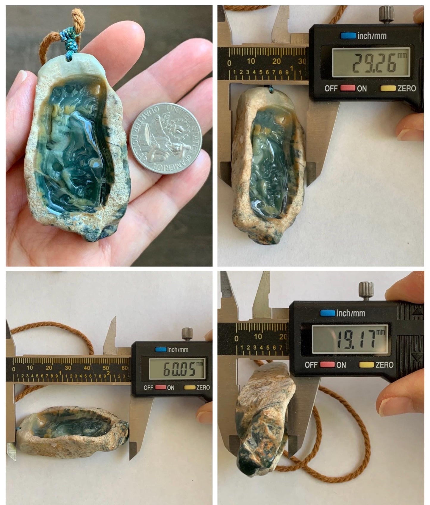 Natural Grade A Guatemalan Icy Dark Teal Blue Jade Jadeite with Rough Rind Carved Horse Pendant Rope Necklace 26" 47g 天然危蓝翡翠马牌皮壳料吊坠 WKM110