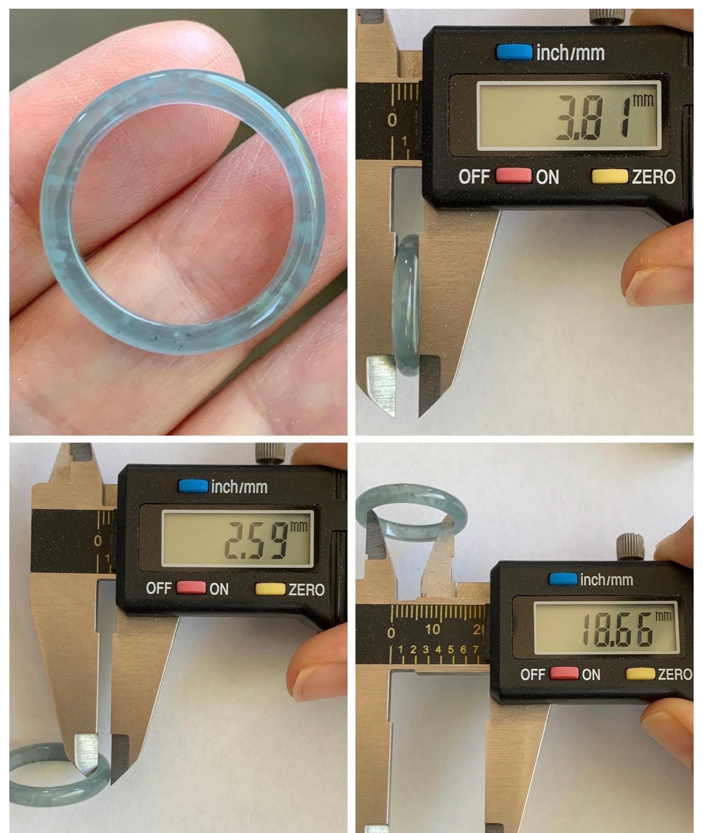 Natural Guatemalan Grade A Icy Translucent Light Teal Blue Jade Jadeite Band Ring Size 8.5 US 天然冰胶危蓝翡翠戒圈 WLJ560G