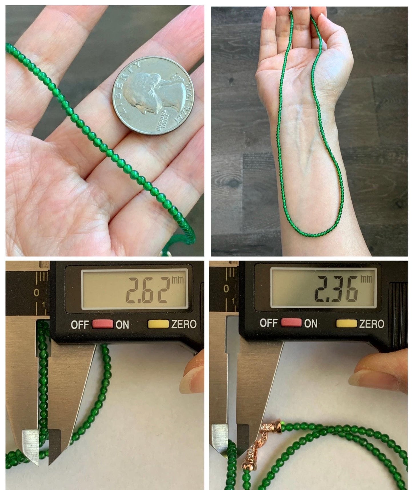 Natural Grade A Guatemalan Icy Vibrant Green Jade Jadeite Petite Beads Beaded Necklace Sterling Silver 2.3-2.6mm 19.75” 天然冰危绿翡翠小圆珠项链 WVL660B
