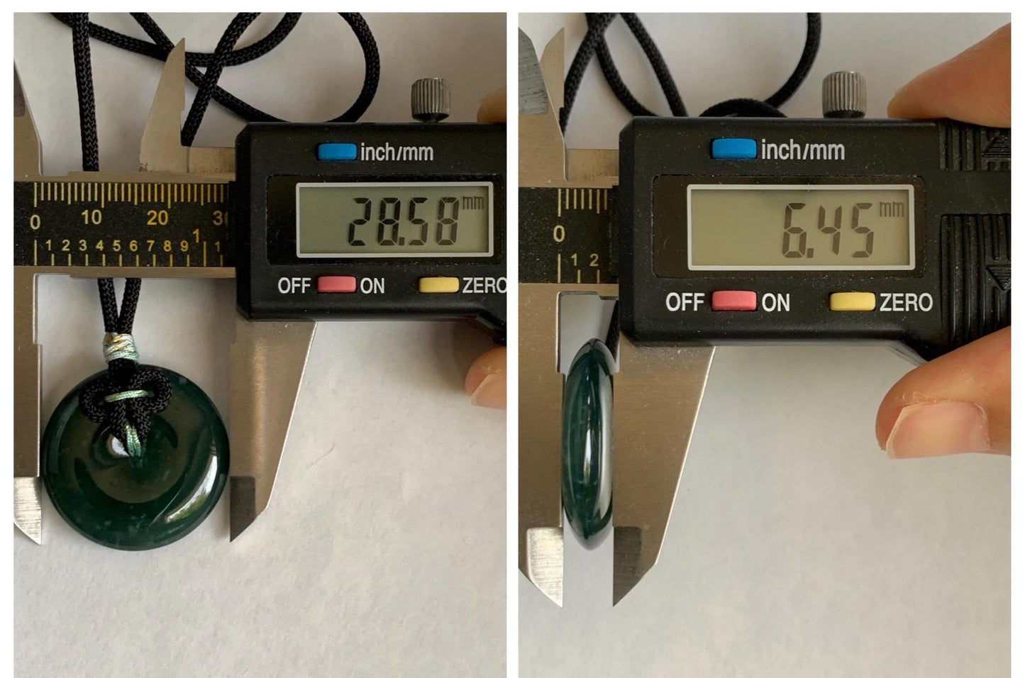 Natural Grade A Guatemalan Icy Translucent Dark Teal Green Jade Jadeite Ping An Kou Donut Pendant Rope Necklace 25” 天然冰胶危深蓝绿翡翠平安扣吊坠 WLP110D