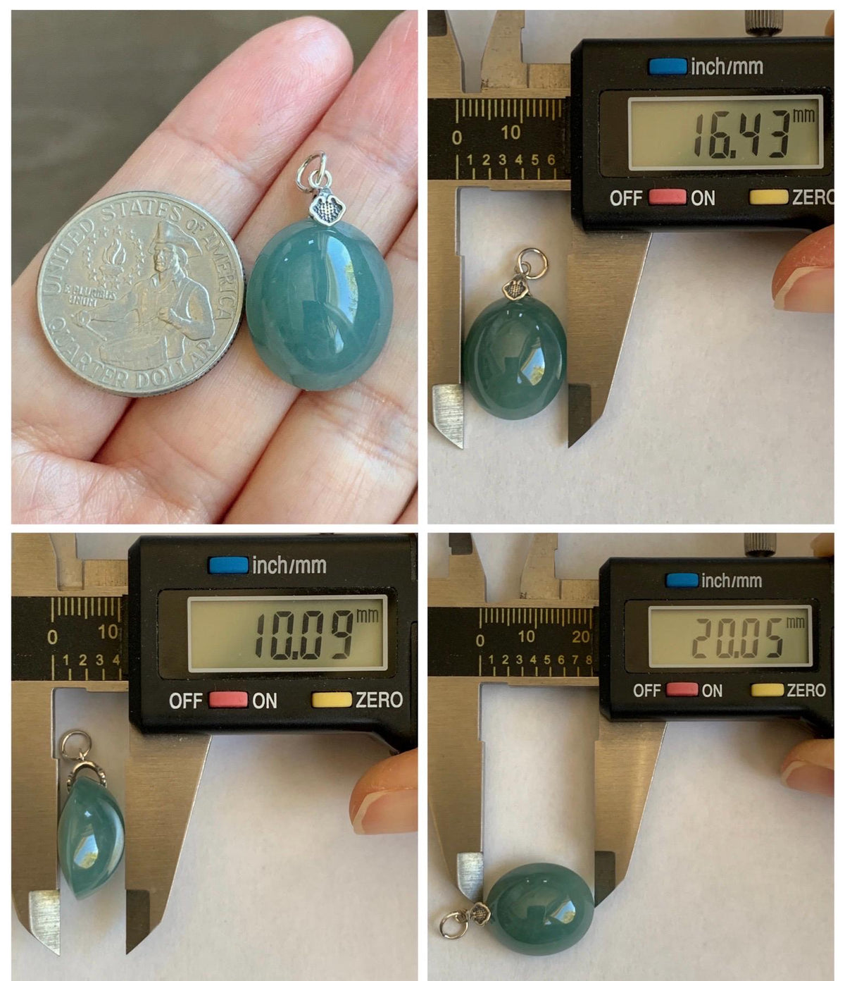 Natural Grade A Guatemalan Icy Translucent Dark Teal Blue Jade Jadeite Large Oval Pendant Sterling Silver 5g 天然冰危蓝翡翠椭圆蛋面吊坠 WLO60