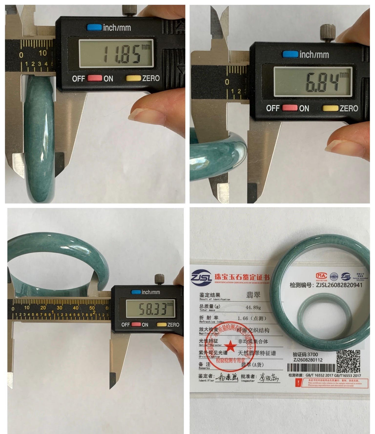 Certified Natural Grade A Guatemalan Icy Translucent Dusty Teal Blue Jade Jadeite Wide Bangle Bracelet 58.33mm 7.2” 45g 天然危蓝糯种翡翠正圈手镯 941