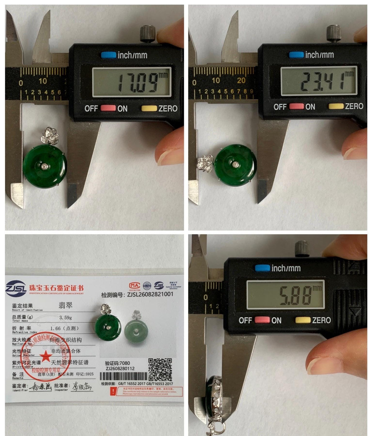 Certified Natural Grade A Guatemalan Icy Translucent Vibrant Green Jade Jadeite Ping An Kou Donut Pendant Sterling Silver 天然冰危绿翡翠平安扣吊坠 1001