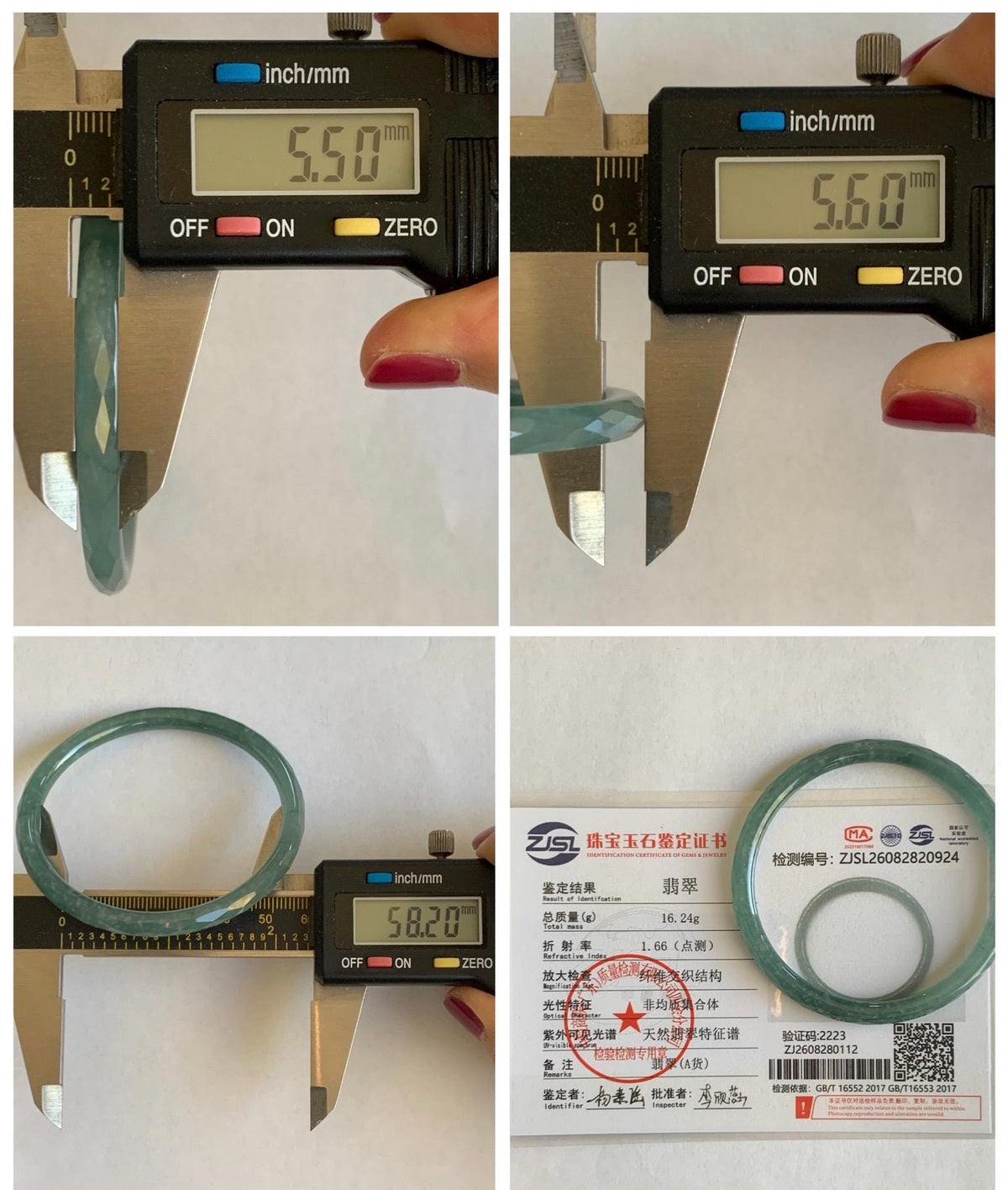 Certified Natural Grade A Guatemalan Icy Translucent Dusty Teal Jade Jadeite Diamond Faceted Slim Bangle 58mm 7.19” 16g 天然冰危蓝绿翡翠细圆条切割面手镯 924