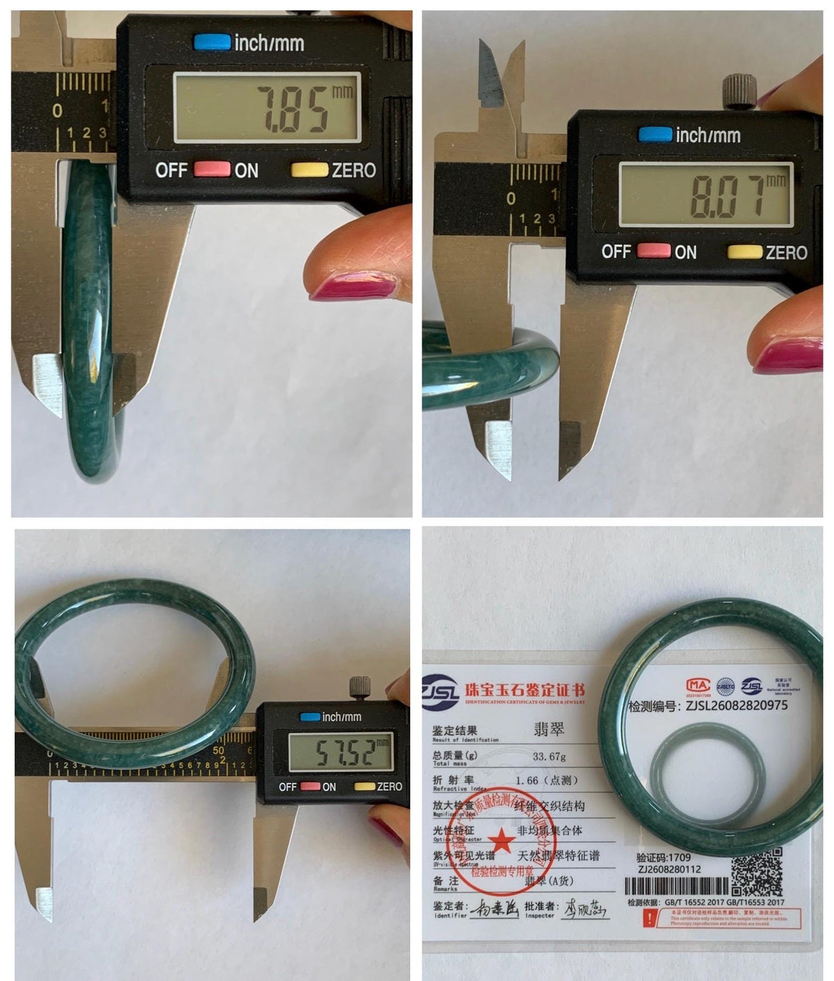 Certified Natural Grade A Guatemalan Icy Translucent Dark Dusty Blue Jade Jadeite Bangle Bracelet 57.5 mm 7.11” 34g 天然冰危深蓝翡翠圆条手镯 975
