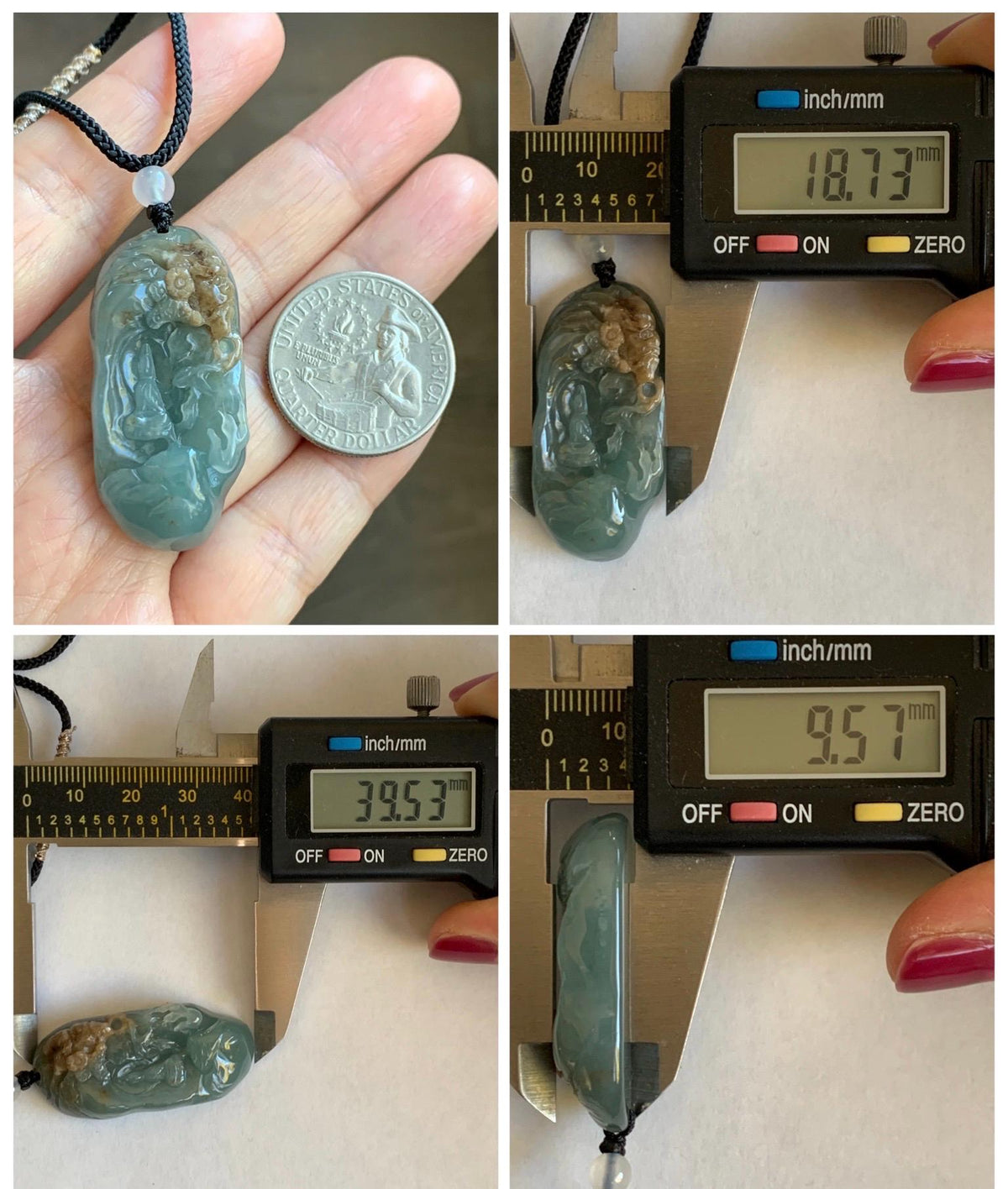 Natural Grade A Guatemalan Icy Dusty Blue & Brown Bicolored Jade Jadeite Kind and Evil Pendant Rope Necklace 28g 天然冰危淡蓝皮壳翡翠一念之间吊坠 WSL350B