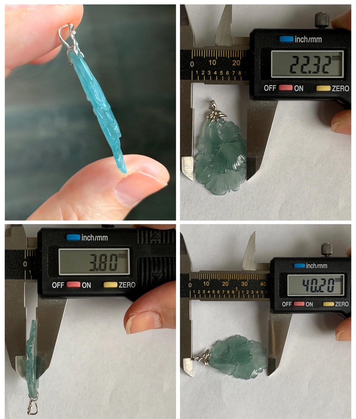 Natural Grade A Guatemalan Icy Highly Translucent Teal Jade Jadeite Ginkgo Leaves Pendant Sterling Silver 3g 天然冰危蓝绿翡翠银杏叶吊坠 WYX166