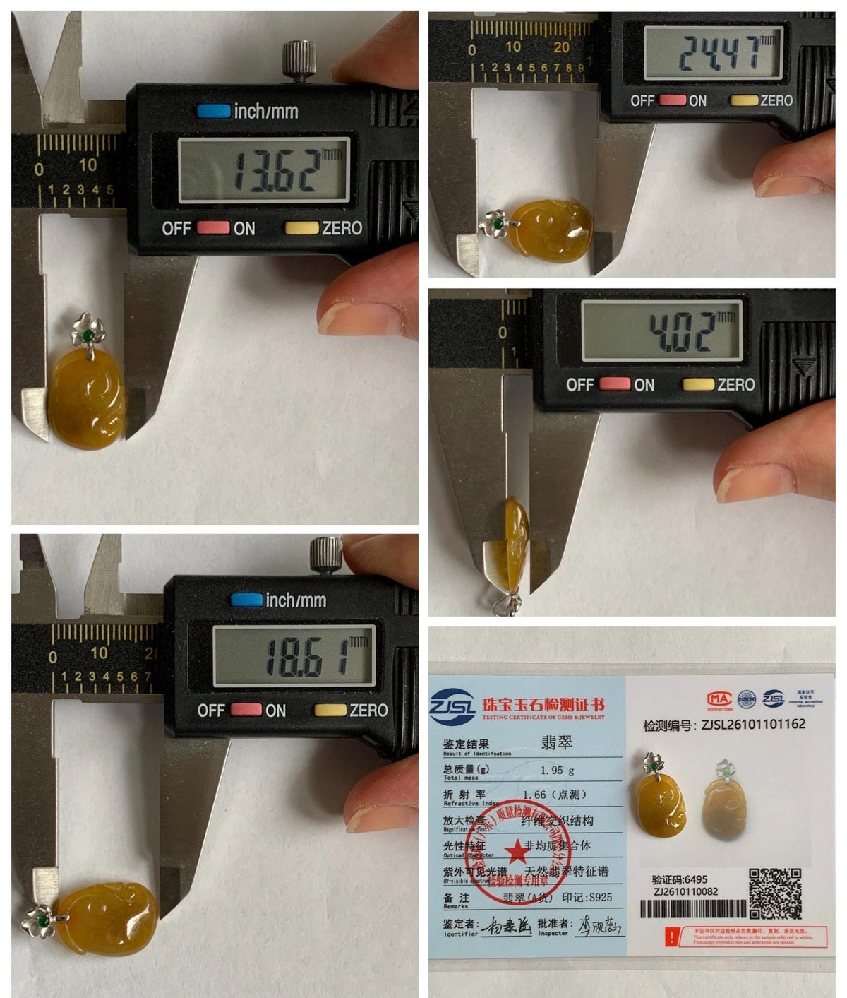 Certified Natural Grade A Icy Translucent Rich Dark Yellow Jade Jadeite Ruyi Amulet Petite Pendant Sterling Silver 1.95g 天然冰胶鸡油黄翡翠如意吊坠 1162