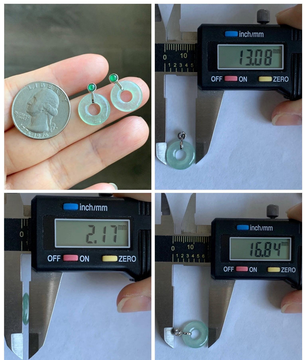 Natural Grade A Icy Highly Translucent Light Green Jade Jadeite Ping An Kou Donut Stud Earrings Sterling Silver 天然冰晴底翡翠平安扣耳钉 MQS240B