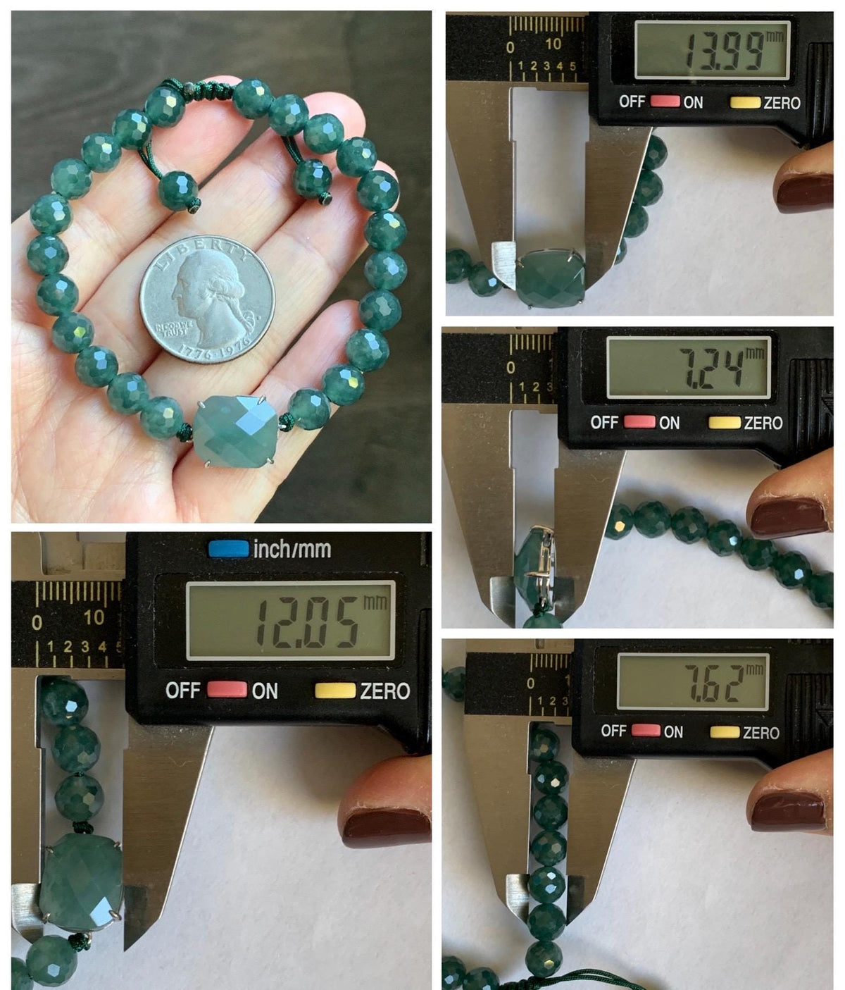 Natural Guatemalan Grade A Icy Translucent Dusty Teal Blue Jade Jadeite Faceted Cabochon Beaded Bracelet 7.5" 19g 天然冰危蓝绿翡翠切割面蛋面圆珠手串 WQG220