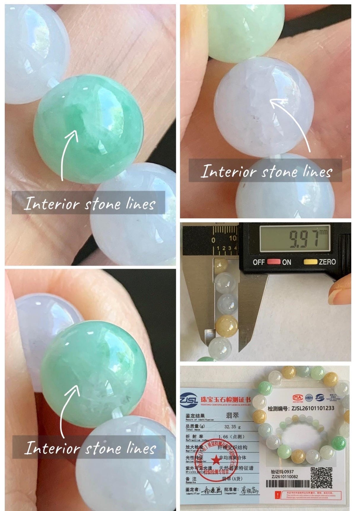 Certified Natural Grade A Icy Highly Translucent Gelatinous Multicolored Jade Jadeite Beads Beaded Bracelet 9.9mm 7” 32g 天然冰胶多宝翡翠手串 1233