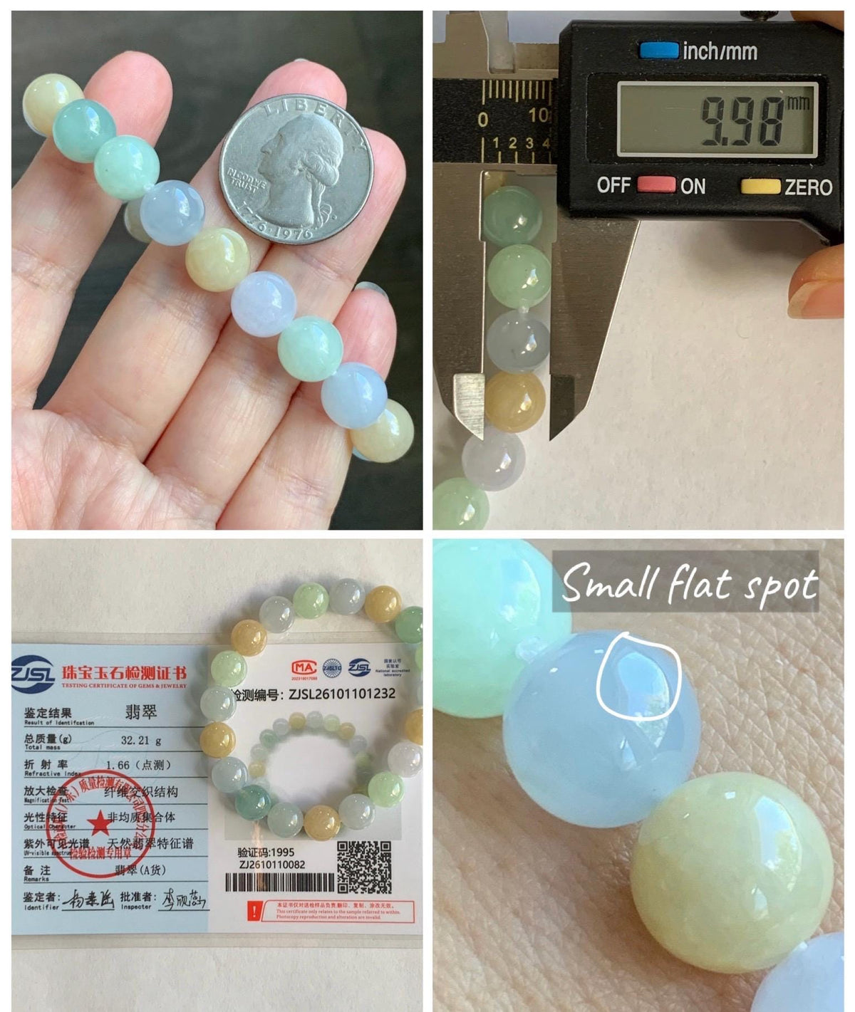 Certified Natural Grade A Icy Highly Translucent Gelatinous Multicolored Jade Jadeite Beads Beaded Bracelet 9.9mm 7” 32g 天然冰胶多宝翡翠手串 1232