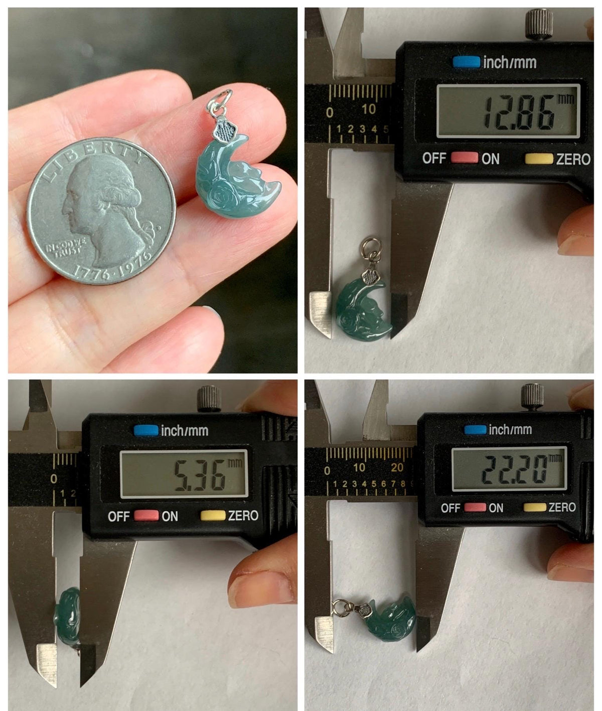 Natural Grade A Guatemalan Icy Translucent Dusty Teal Jade Jadeite Rabbit Crescent Moon Petite Pendant Sterling Silver 天然冰危蓝翡翠迷你月亮兔吊坠WLK180Y