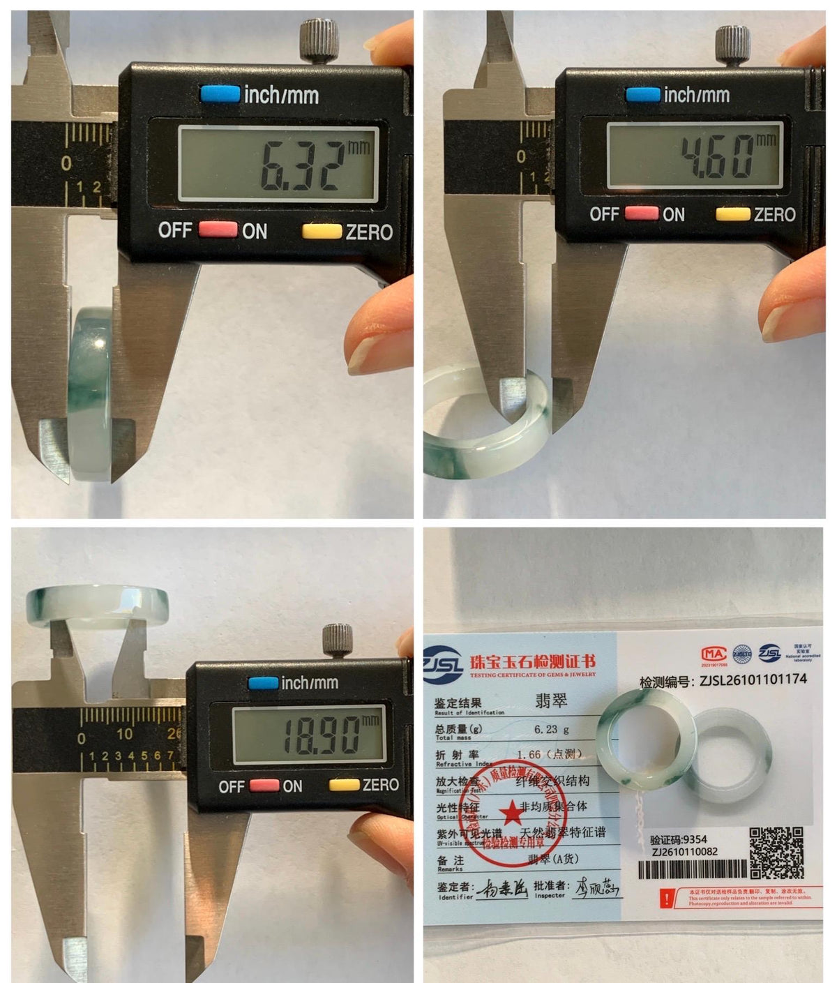 Certified Natural Grade A Icy Translucent Teal Green Marbled Jade Jadeite Square Edged Band Ring Size 8.75 US 6.23g 天然冰胶白飘花翡翠角戒戒圈 1174