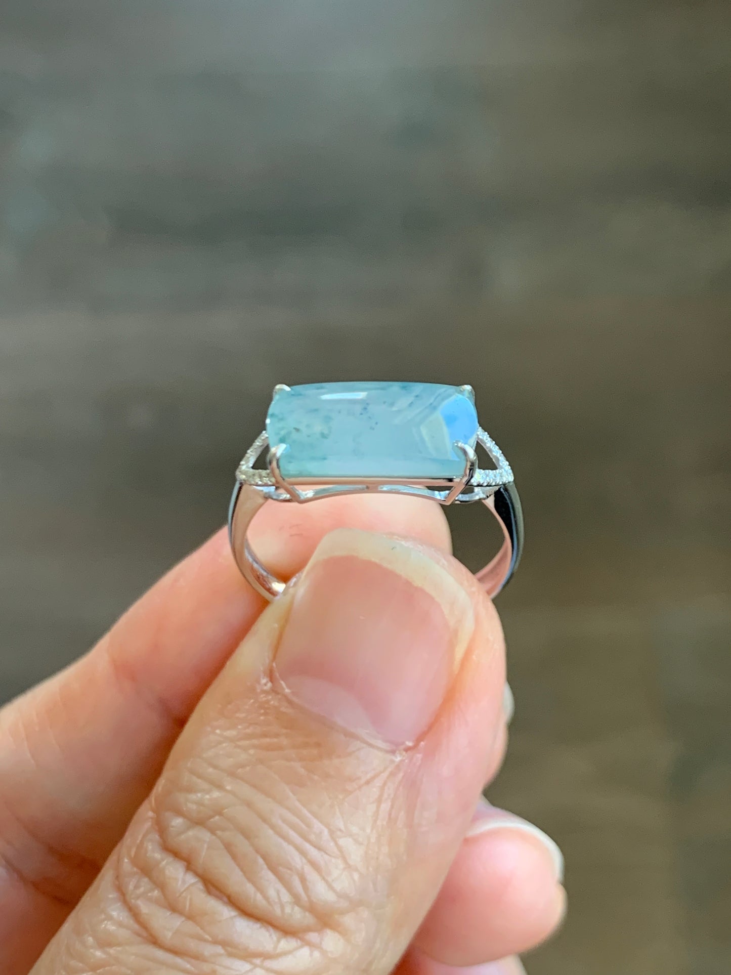 Certified Natural  Icy Highly Translucent Light Green Jadeite Saddle Ring Size 7 18K White Gold & Diamonds 天然老种冰晴翡翠马鞍钻石镶嵌戒指