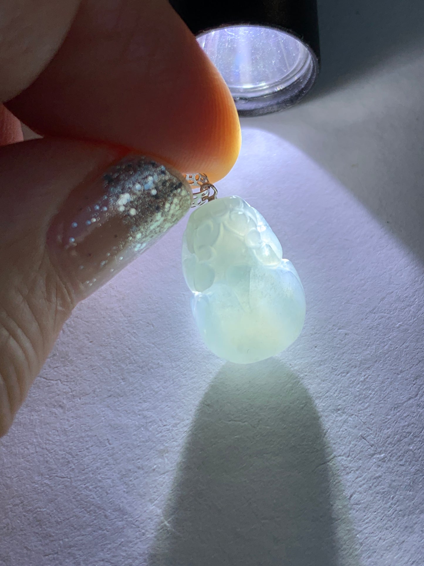 Natural Grade A Icy Translucent Gelatinous Pastel Dusty Blue Jade Jadeite Petite Pixiu Pendant 18K White Gold Bail 天然冰胶淡蓝翡翠貔貅吊坠 MTL250
