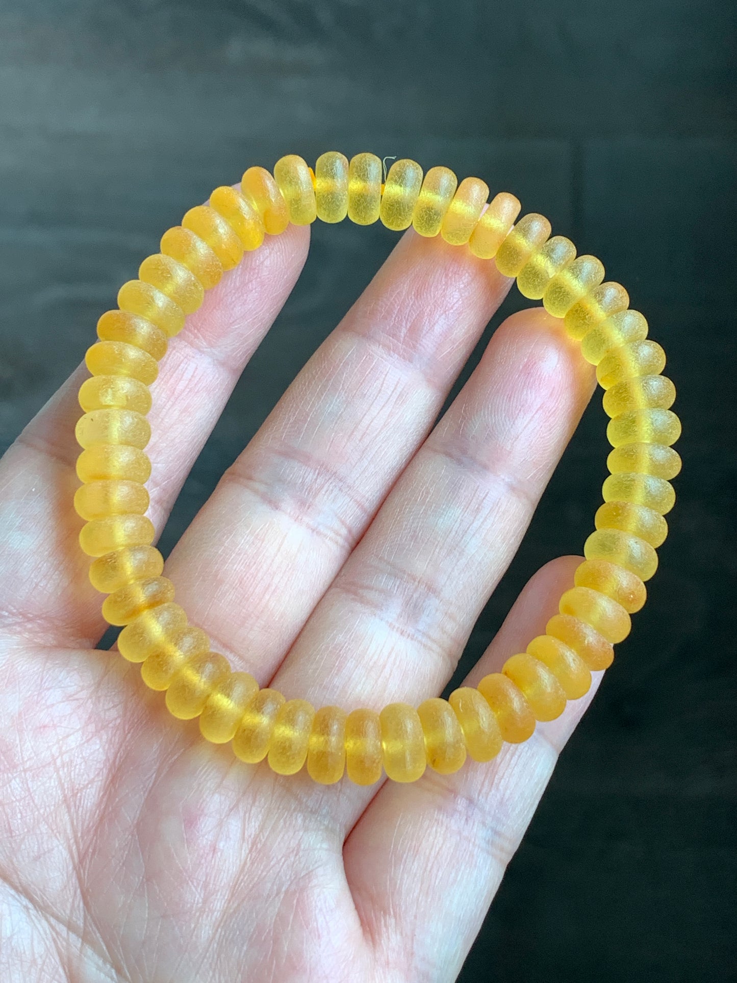 Certified Natural Genuine Beewax Amber Flat Beads Matte Finish Beaded Bracelet Stretchy 7.5” 9 grams 天然蜜蜡琥珀哑光算盘珠手串 HPSP168