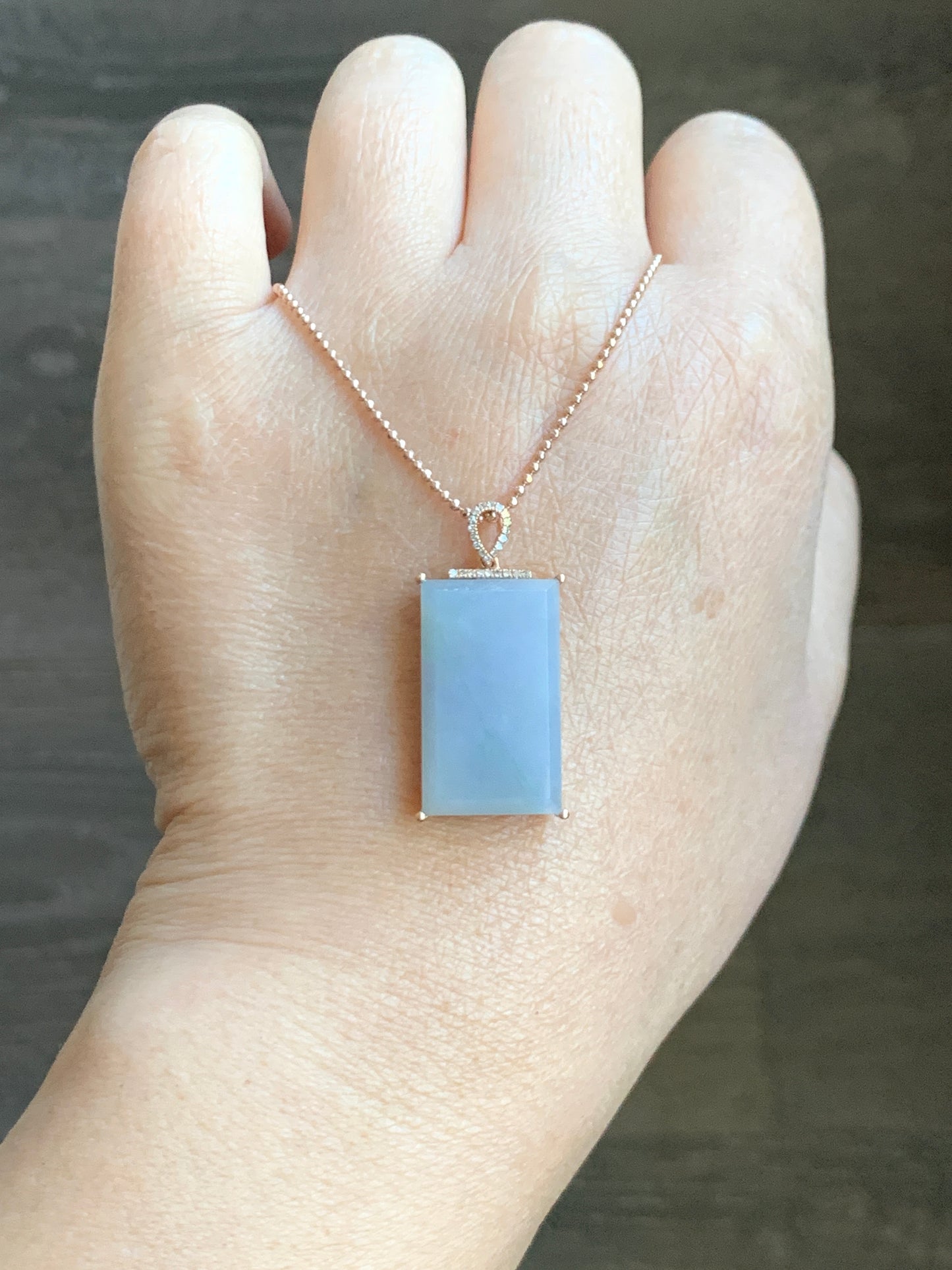 Certified Natural Grade A Pastel Purple Green Marbled Jade Jadeite Wu Shi Pai Pendant 18K Rose Gold Diamonds 5.5g 天然翡翠冰紫飘绿花钻石无事牌镶嵌吊坠 3157