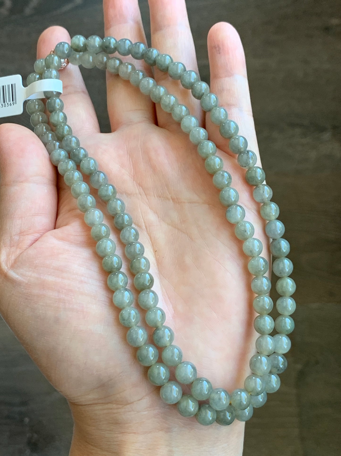 Natural Grade A Jade Jadeite Beaded Necklace Light Wuji Icy highly translucent gelatinous 6.3mm 25.5" 天然冰胶浅乌鸡翡翠圆珠长串 MWJ550