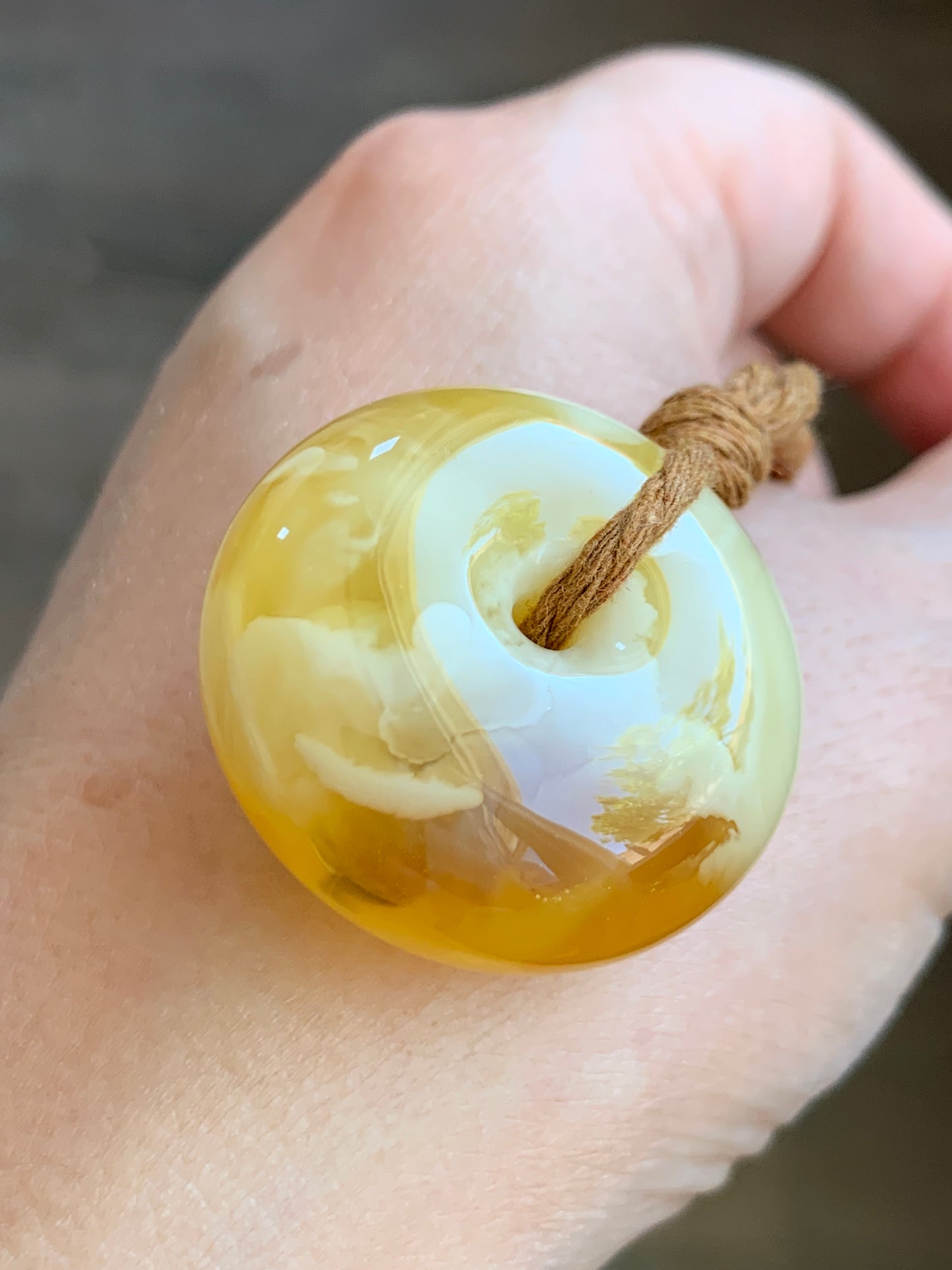 Natural Genuine Beewax Amber Large Ping An Kou Donut Rope Necklace 13g 25” Adjustable HPK550 天然蜜蜡平安扣吊坠怪件