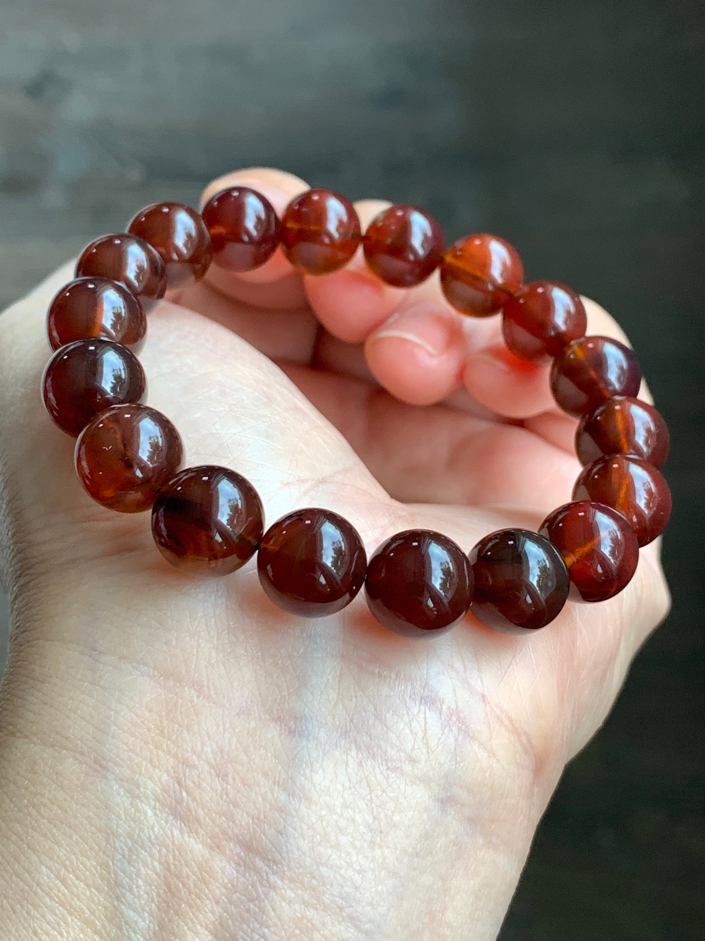 Natural Rare Blue Amber Beaded Bracelet Stretchy 10.5mm 7” 12g MLP230 天然紫杉醇琥珀手串