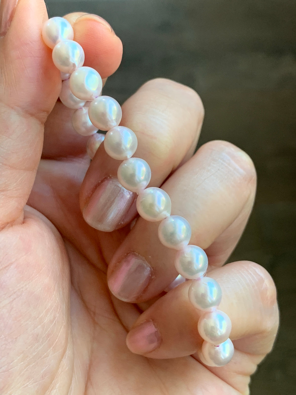 Natural Saltwater Akoya Peachy Blush Pearls and 925 Sterling Silver Ball Beaded Bracelet Stretchy 7” 天然淡粉海水珍珠纯银珠手串