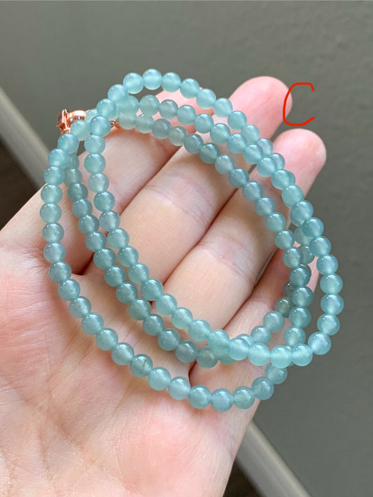 Natural Grade A Guatemalan Icy Translucent Light Teal Blue Jade Jadeite Beaded Necklace 4.8mm