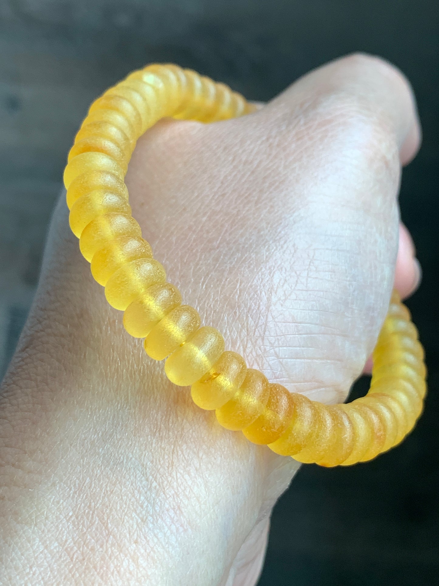 Certified Natural Genuine Beewax Amber Flat Beads Matte Finish Beaded Bracelet Stretchy 7.5” 9 grams 天然蜜蜡琥珀哑光算盘珠手串 HPSP168