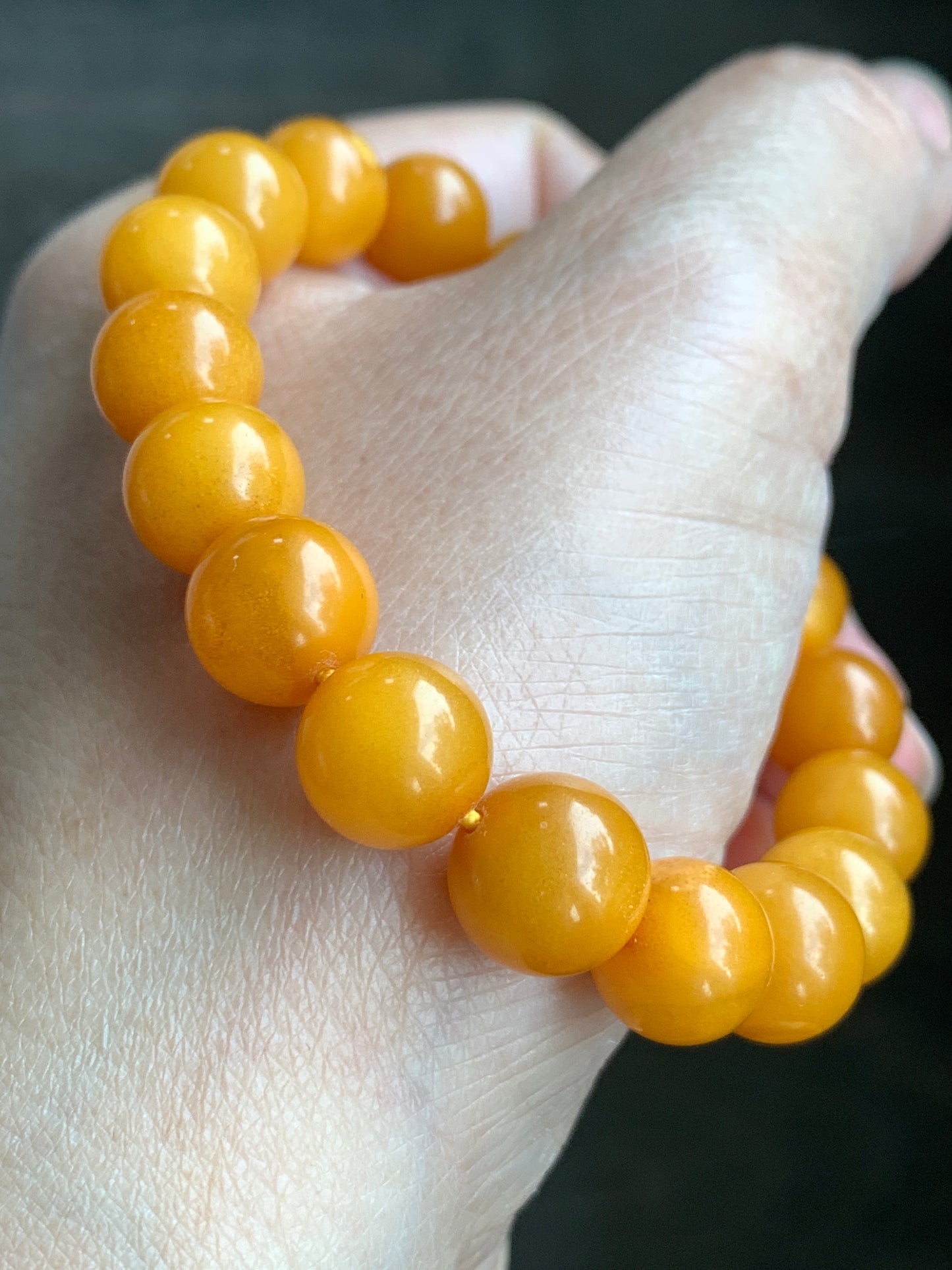 Natural Genuine Aged Beewax Golden Yellow Amber Beaded Bracelet Steetchy 9.9mm 6.25” 10g 天然蜜蜡满蜡琥珀手串 ZMLZ288
