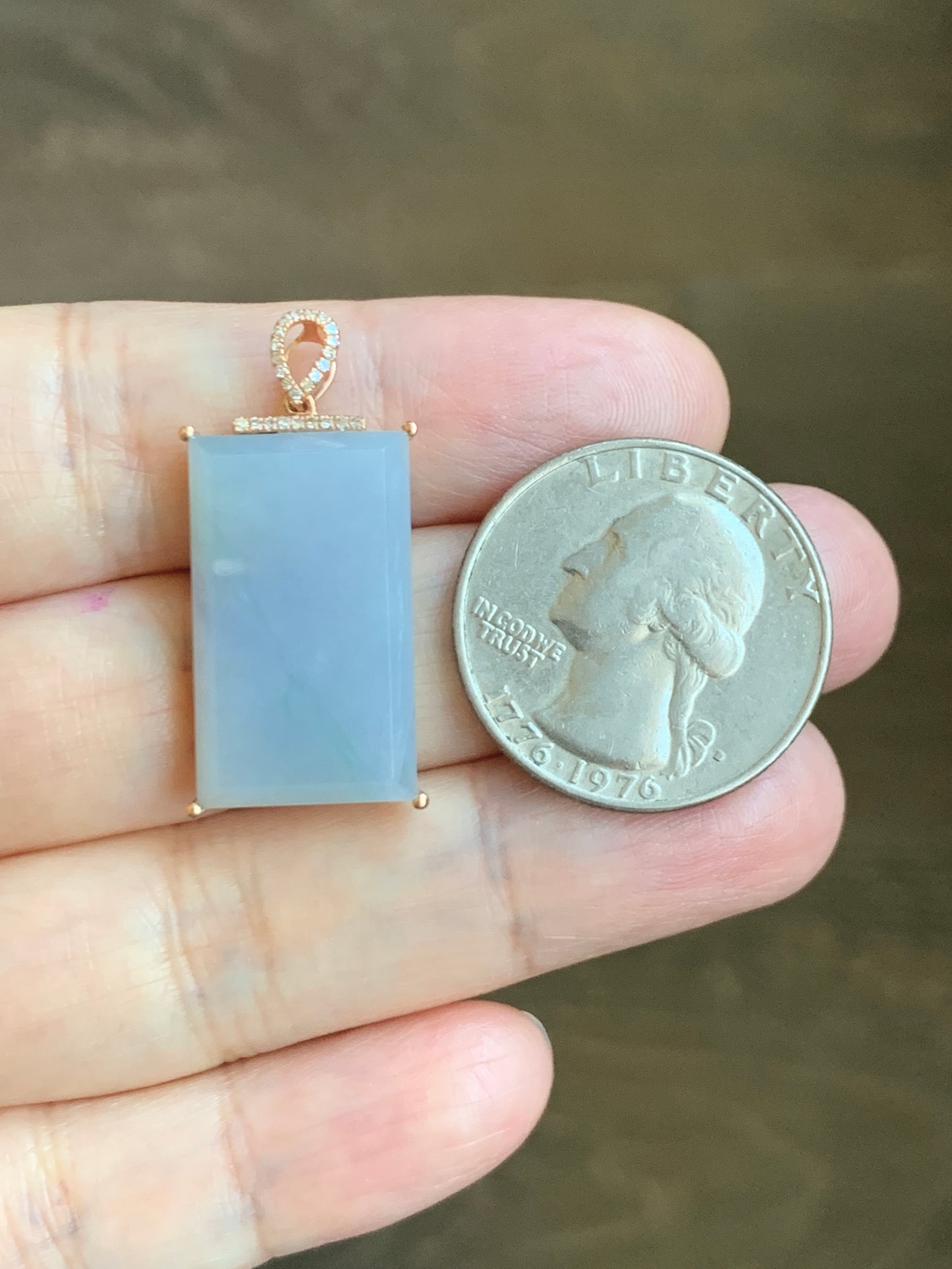 Certified Natural Grade A Pastel Purple Green Marbled Jade Jadeite Wu Shi Pai Pendant 18K Rose Gold Diamonds 5.5g 天然翡翠冰紫飘绿花钻石无事牌镶嵌吊坠 3157