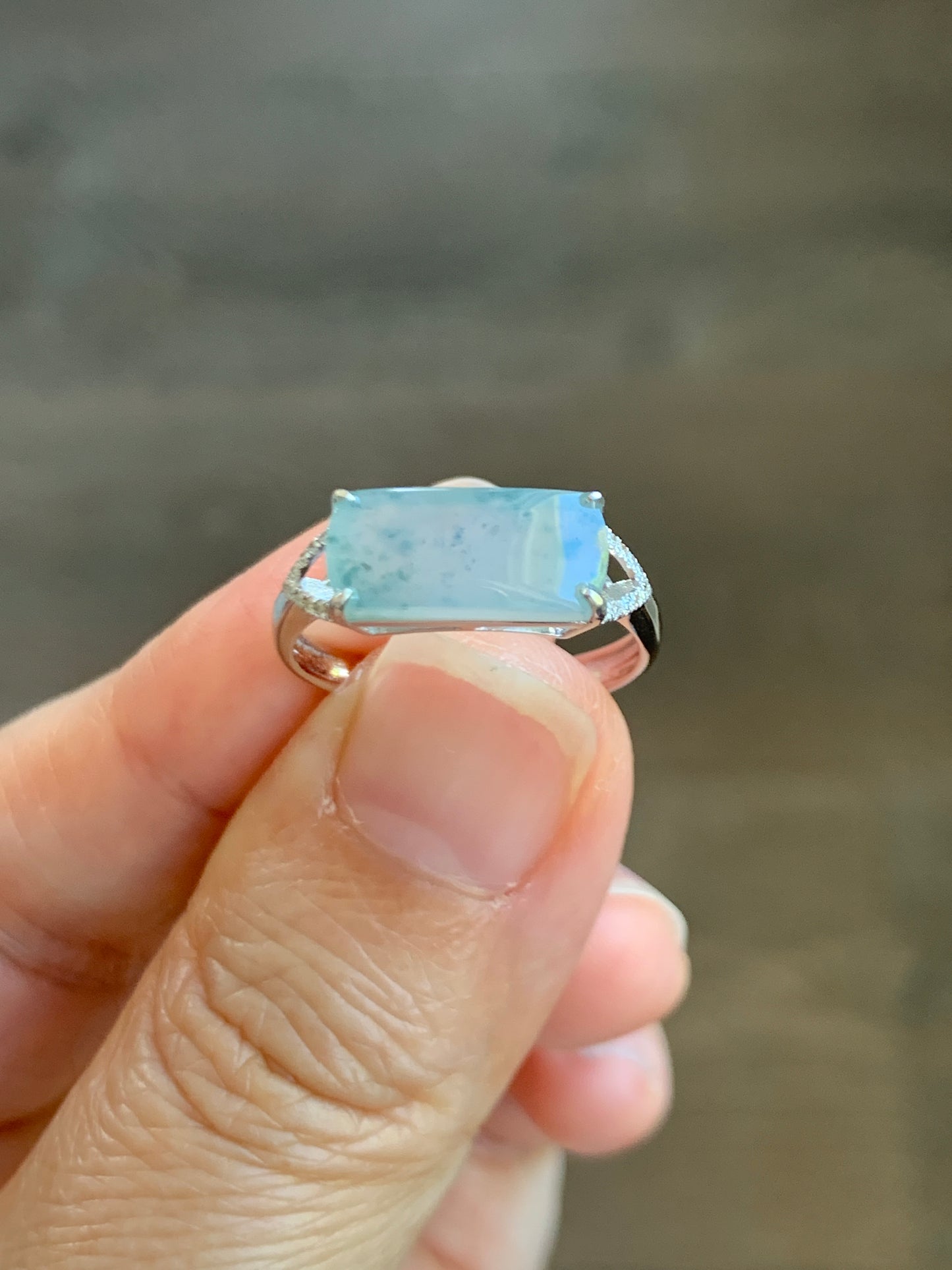 Certified Natural  Icy Highly Translucent Light Green Jadeite Saddle Ring Size 7 18K White Gold & Diamonds 天然老种冰晴翡翠马鞍钻石镶嵌戒指