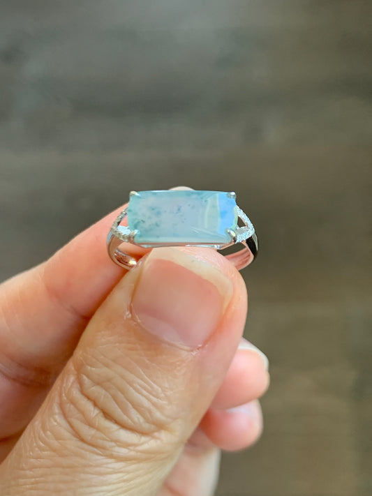 Certified Natural  Icy Highly Translucent Light Green Jadeite Saddle Ring Size 7 18K White Gold & Diamonds 天然老种冰晴翡翠马鞍钻石镶嵌戒指