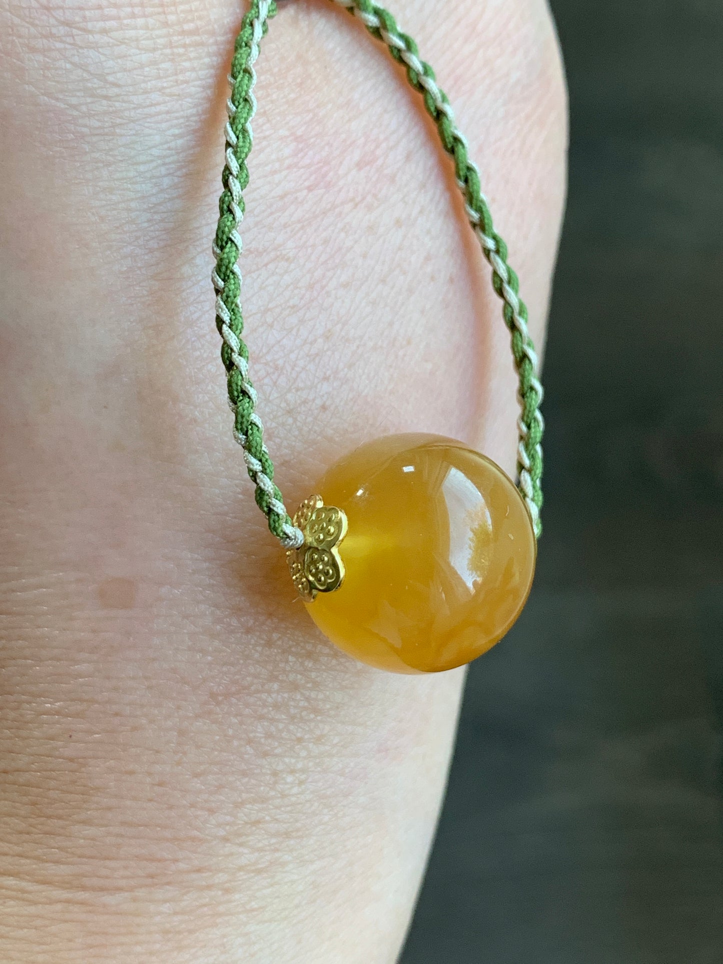 Natural Honeybee Wax Amber Large Sphere Rope Necklace w/ Amber Charms Sterling Silver 17” Adjustable