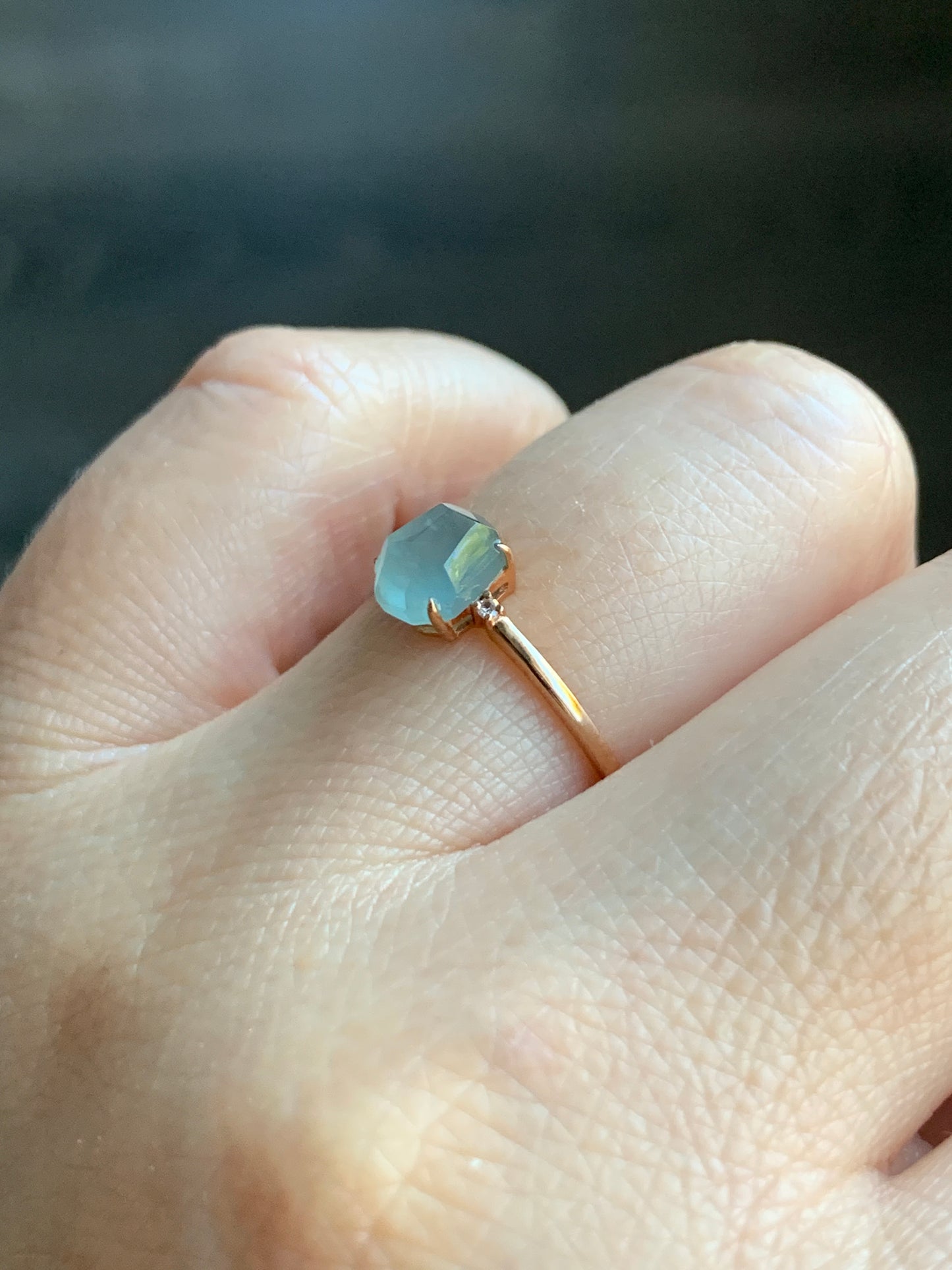 Certified Natural Grade A Icy Translucent Light Blue Jadeite Faceted Cabochon Solitaire Ring 18K Rose Gold Diamonds Sz 7 天然天空蓝翡翠切割面钻石镶嵌戒指