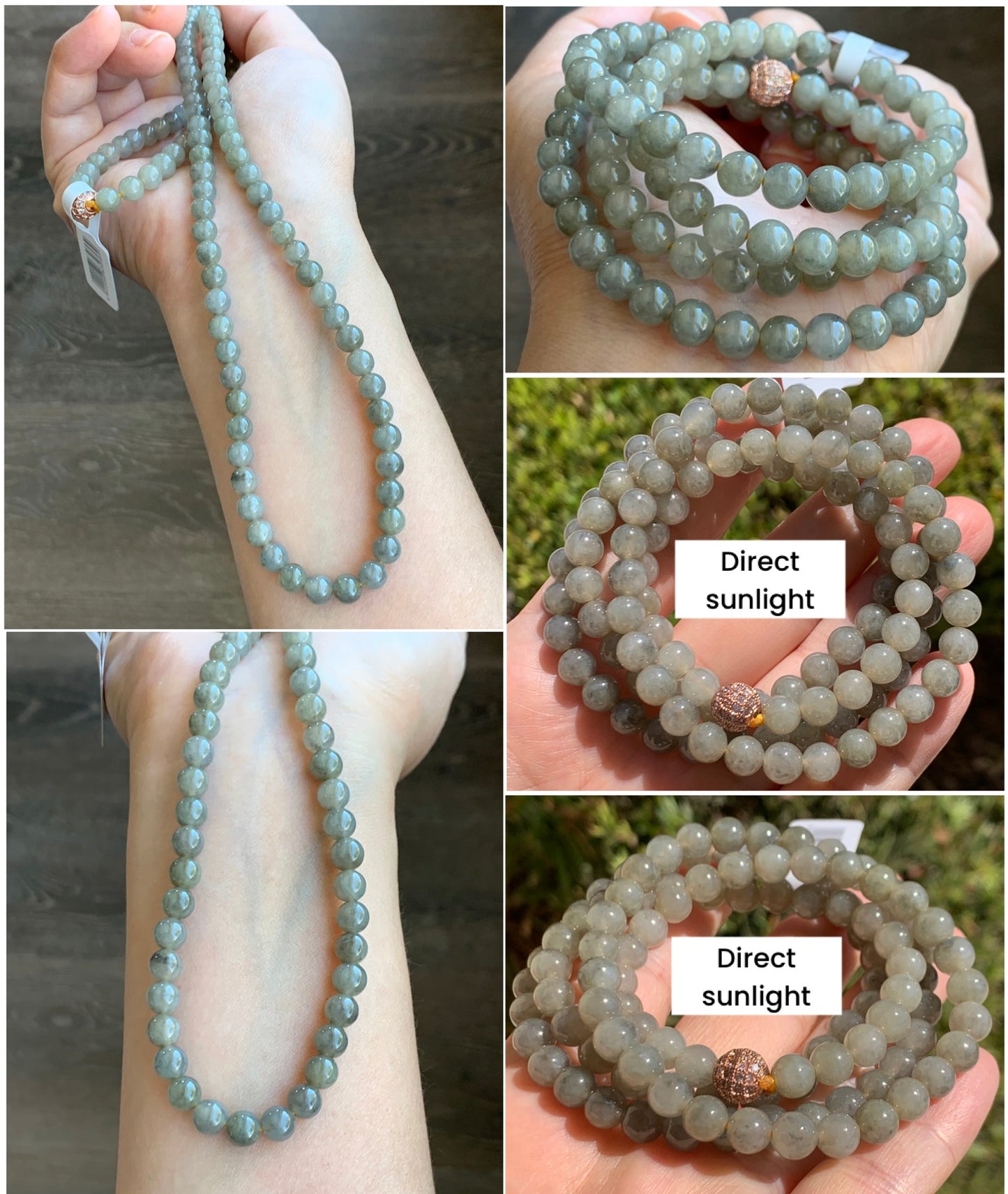 Natural Grade A Jade Jadeite Beaded Necklace Light Wuji Icy highly translucent gelatinous 6.3mm 25.5" 天然冰胶浅乌鸡翡翠圆珠长串 MWJ550