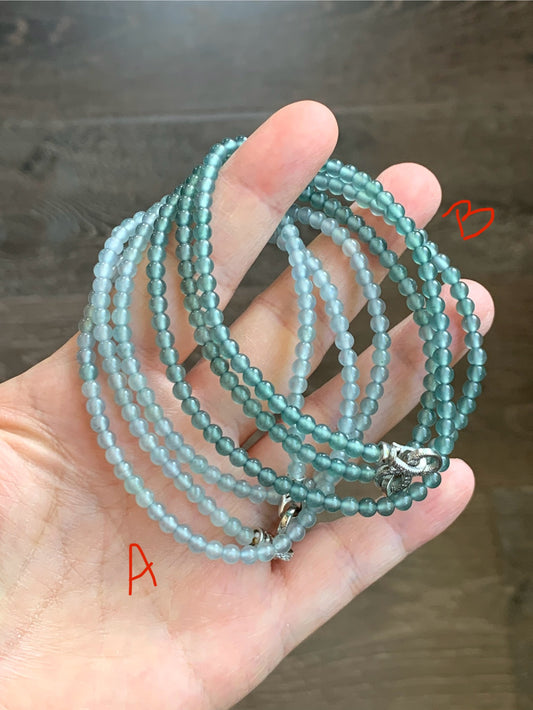 Natural Guatemalan Icy Highly Translucent Light Blue Jadeite Beaded Necklaces 3.8mm A Set of Two