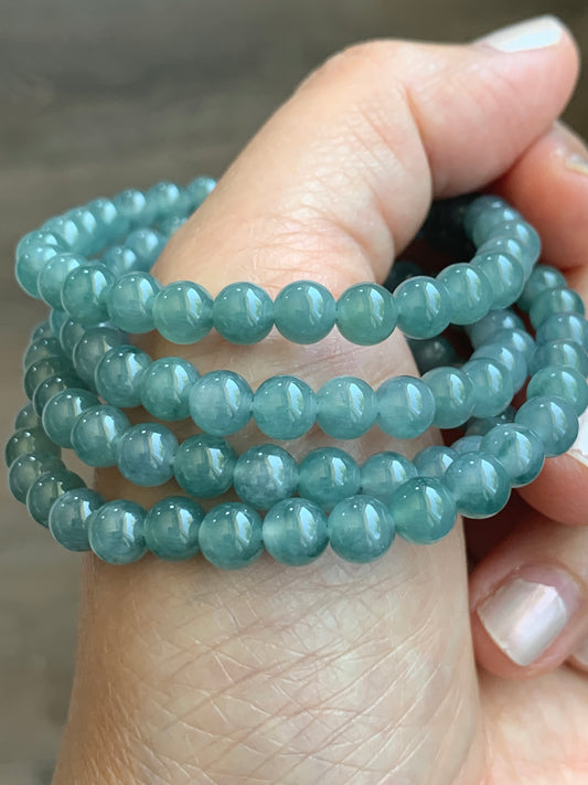 WQL280-Natural Grade A Guatemalan Icy Translucent Blue Jadeite Petite Beads Beaded Necklace 5.9mm 25”