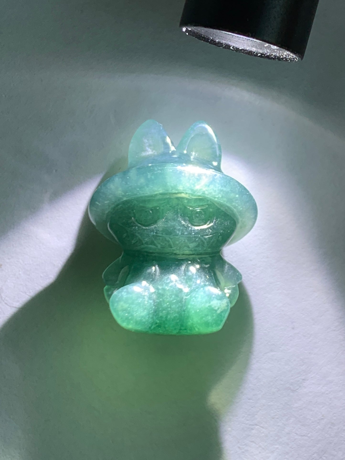 Natural Grade A Guatemalan Icy Translucent Dark Teal Blue Jade Jadeite Carved Monster Plush Pendant Rope Necklace 26” 天然冰胶危深蓝绿翡翠吊坠 LBB88-B