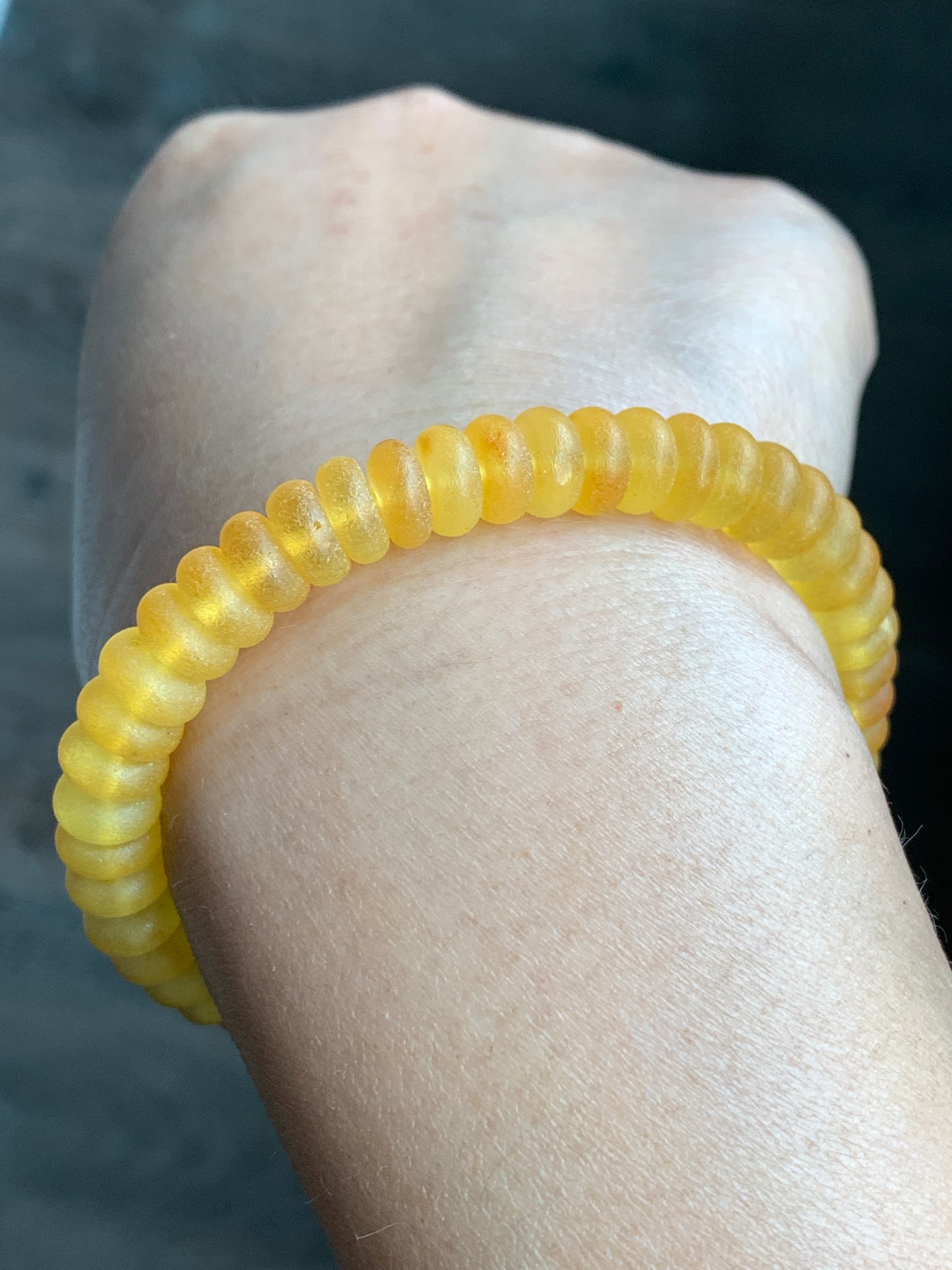 Certified Natural Genuine Beewax Amber Flat Beads Matte Finish Beaded Bracelet Stretchy 7.5” 9 grams 天然蜜蜡琥珀哑光算盘珠手串 HPSP168