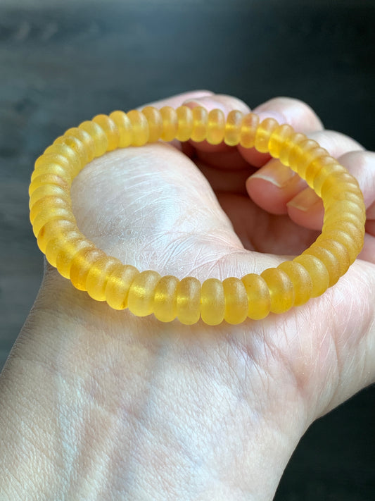 Certified Natural Genuine Beewax Amber Flat Beads Matte Finish Beaded Bracelet Stretchy 7.5” 9 grams 天然蜜蜡琥珀哑光算盘珠手串 HPSP168