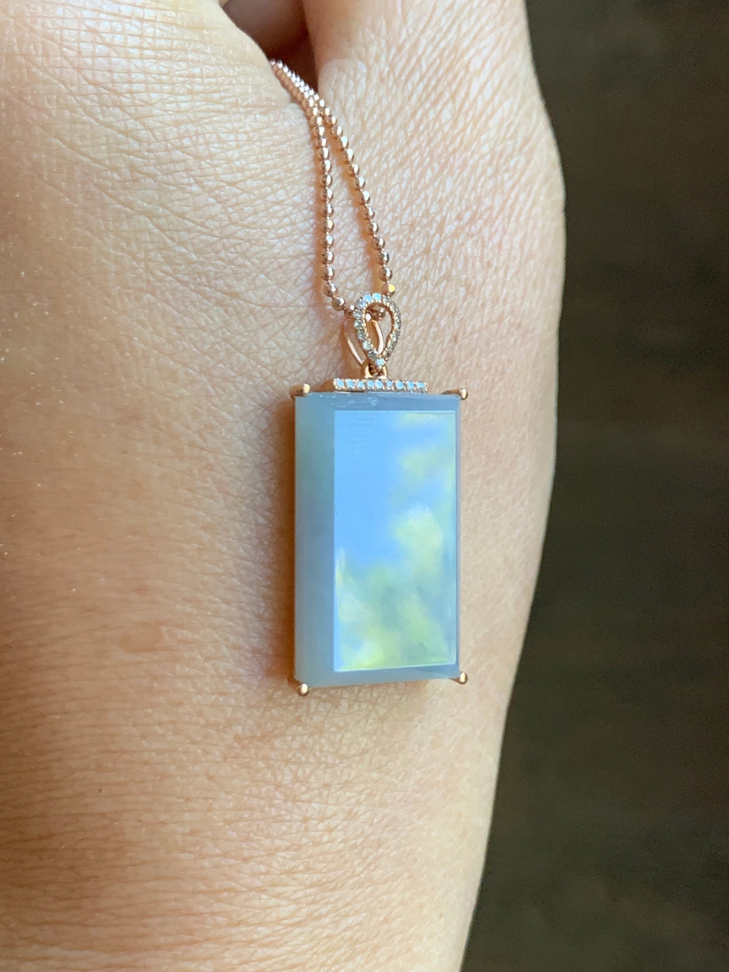 Certified Natural Grade A Pastel Purple Green Marbled Jade Jadeite Wu Shi Pai Pendant 18K Rose Gold Diamonds 5.5g 天然翡翠冰紫飘绿花钻石无事牌镶嵌吊坠 3157