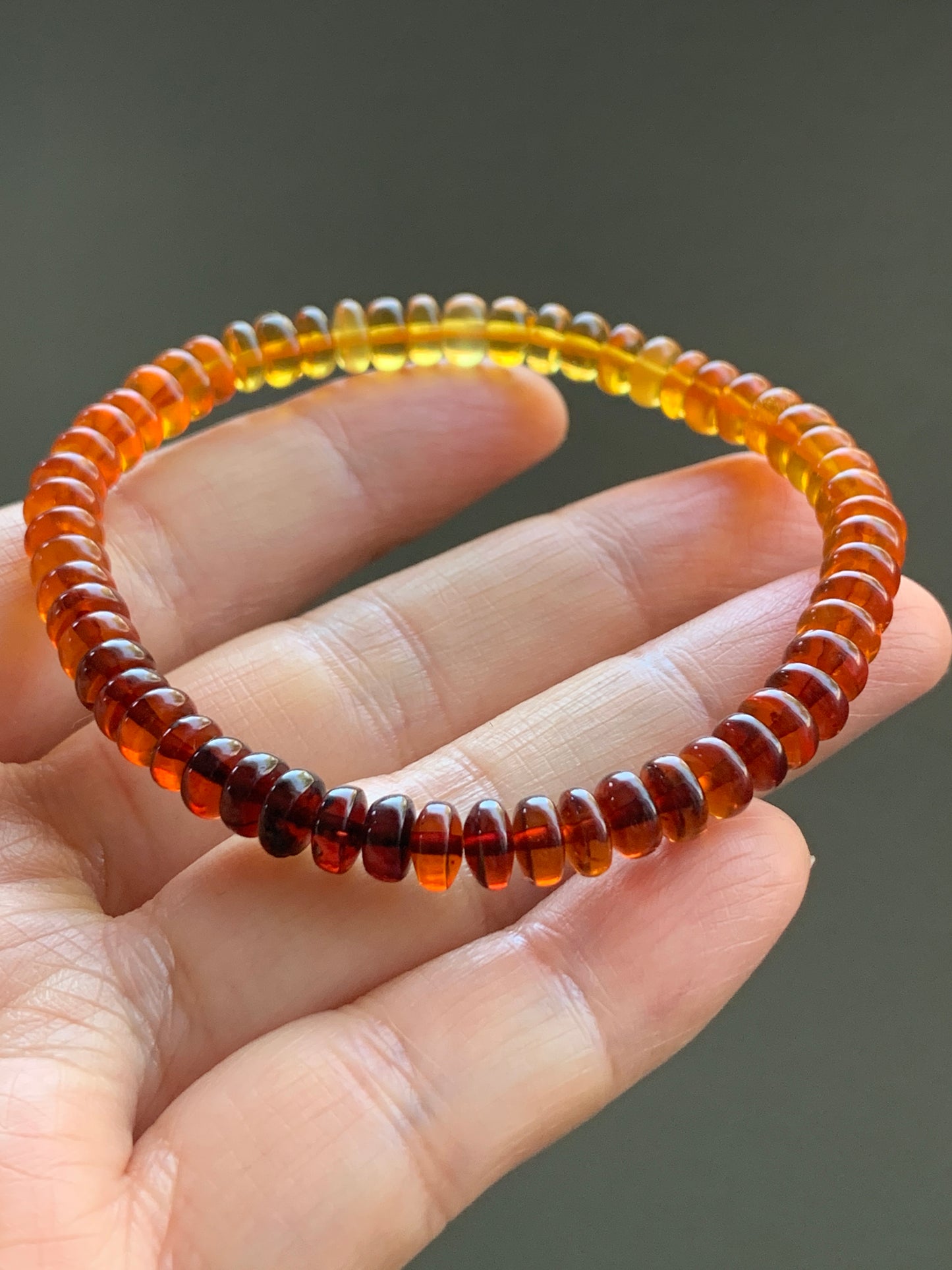 Natural Genuine Multicolored Amber Drum Beads Beaded Bracelet Stretchy 7” 4g AMB1114