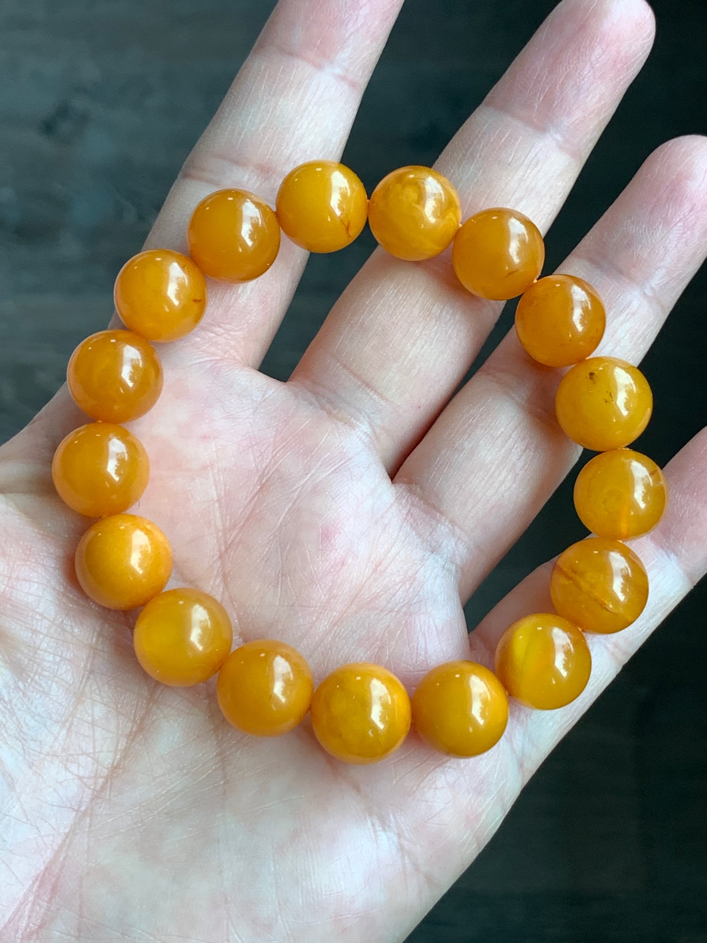 Natural Genuine Aged Beewax Golden Yellow Amber Beaded Bracelet Steetchy 11.5mm 7.25” 14.9g 天然蜜蜡满蜡琥珀手串 DMLZ440