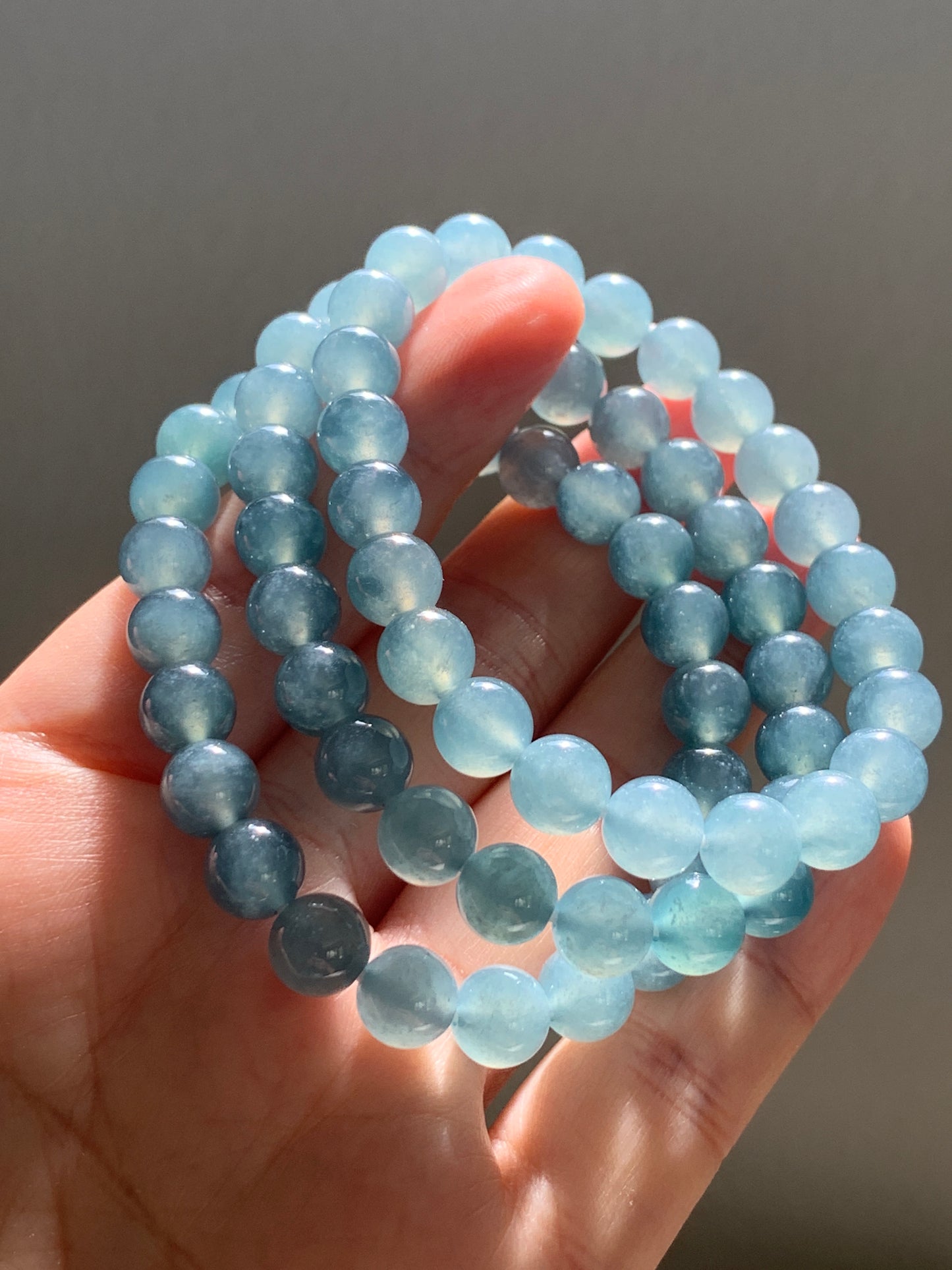 WQL420 - Natural Guatemalan Grade A Icy Blue Jadeite Beaded Bracelets A Set of 3