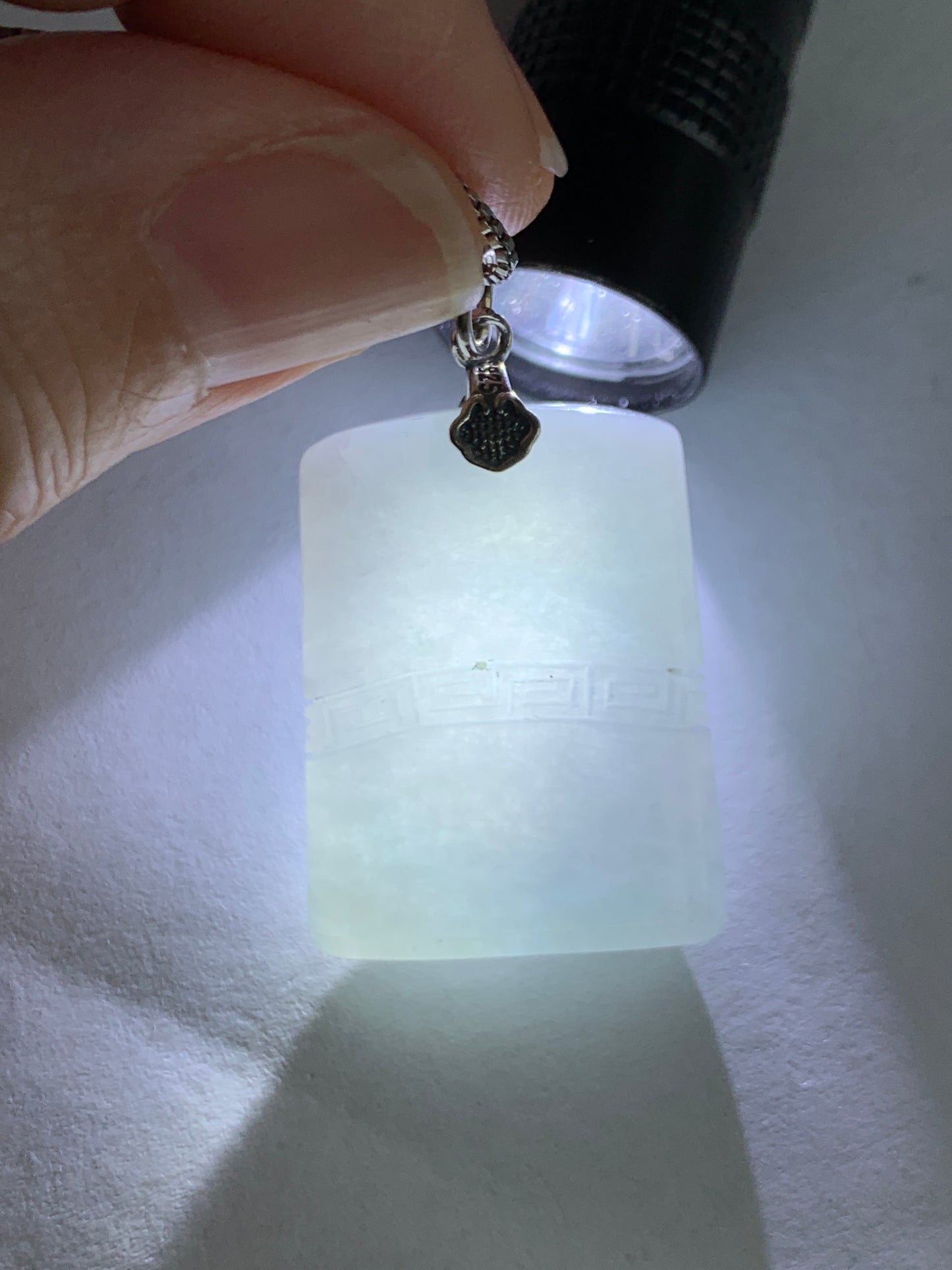 Natural Grade A Icy Translucent Pastel Blue Jade Jadeite Tao Tie Mythological Beast Tag Pendant Sterling Silver 7g 天然冰淡蓝底翡翠饕餮牌吊坠 TTE180